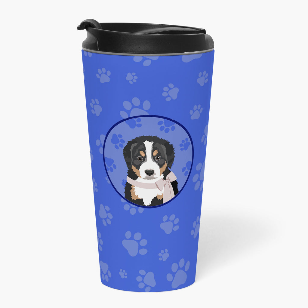 Bernese Mountain Dog Puppy #1  Stainless Steel 16 oz  Tumbler Blue Insulated Tumbler with Lid, Cute Travel Cup for Coffee, Cocktails, Gift Men, Dad, Women, Mother