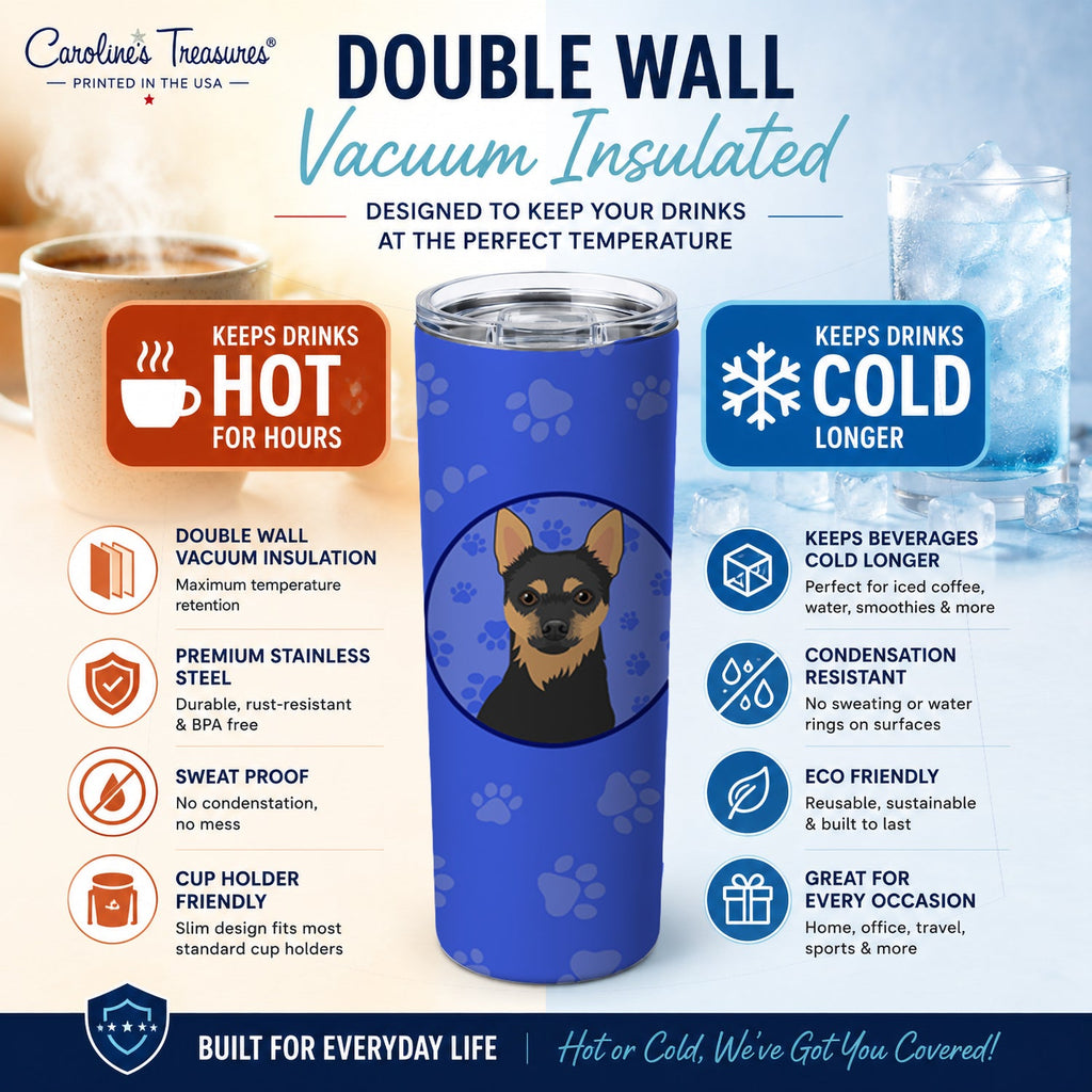 Chihuahua Black and Tan #1  Stainless Steel Skinny Tumbler 20 oz Vacuum Double Walled Reusable Insulated Travel Cup