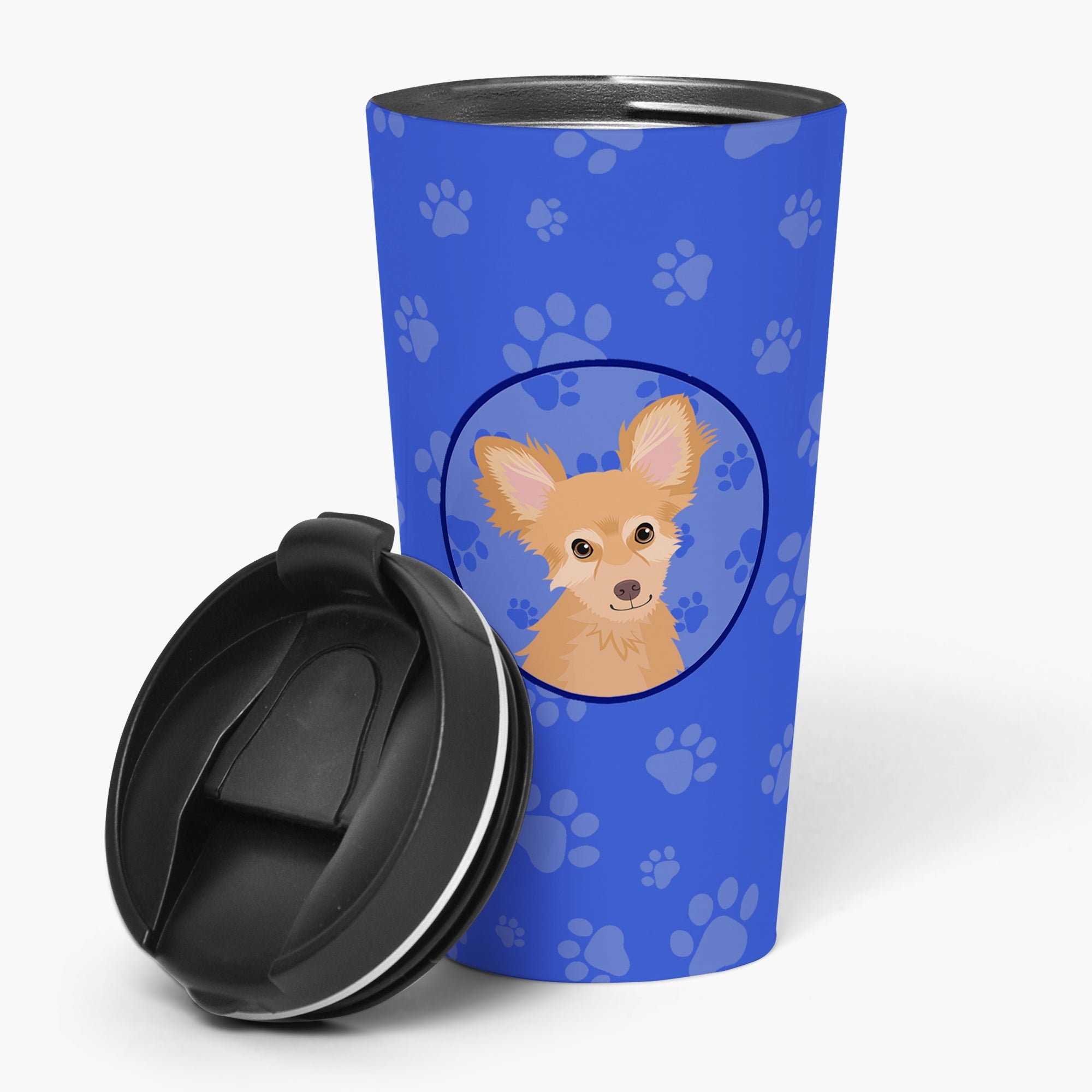 Chihuahua Fawn  Stainless Steel 16 oz  Tumbler Blue Insulated Tumbler with Lid, Cute Travel Cup for Coffee, Cocktails, Gift Men, Dad, Women, Mother