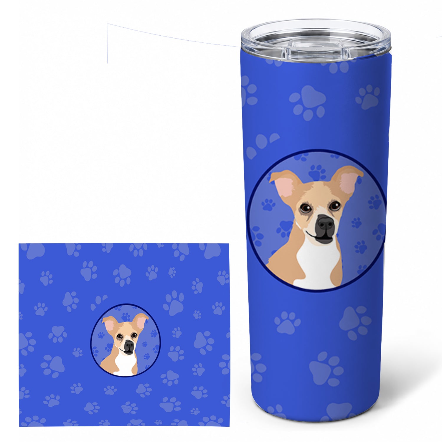 Chihuahua Gold and White  Stainless Steel Skinny Tumbler 20 oz Vacuum Double Walled Reusable Insulated Travel Cup