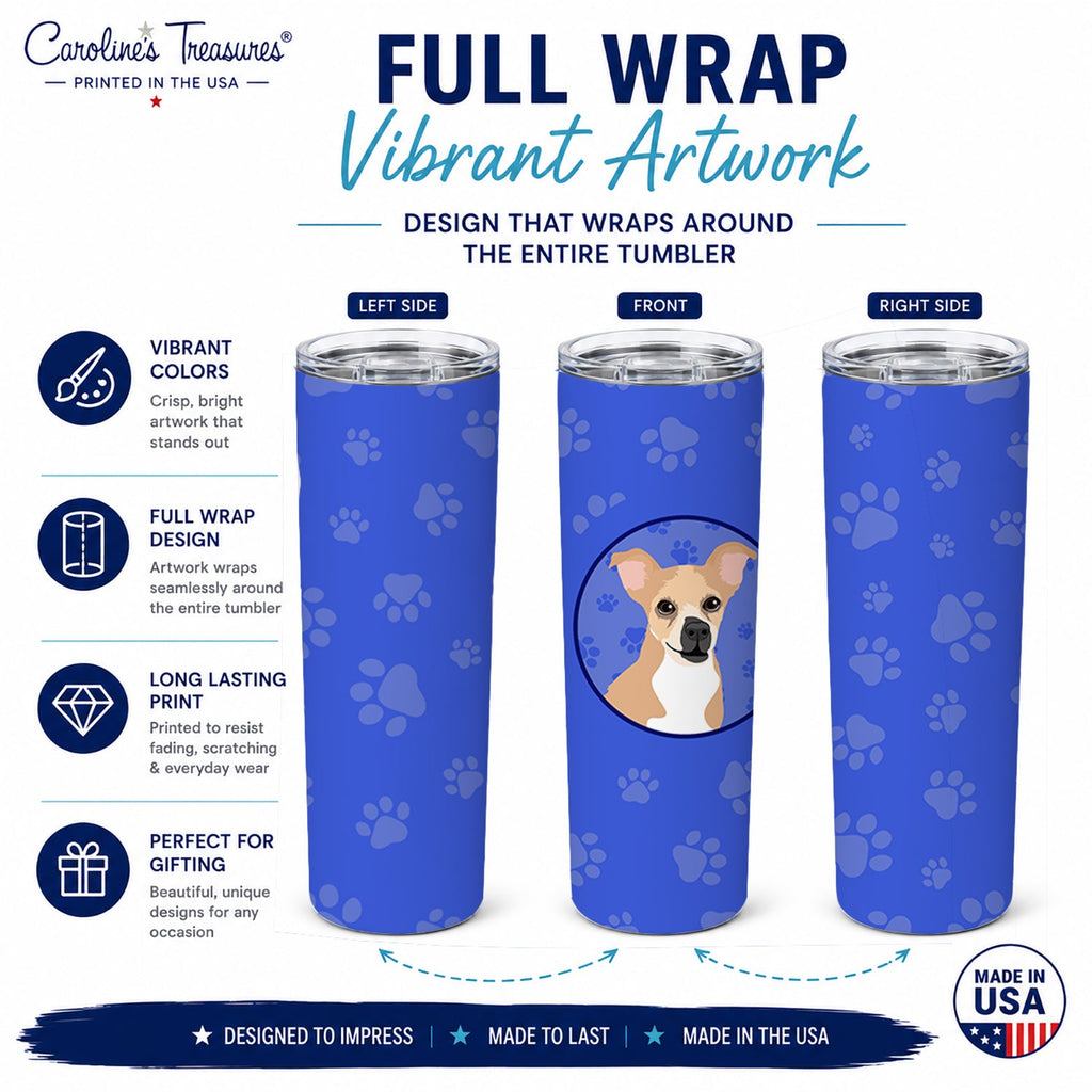 Chihuahua Gold and White  Stainless Steel Skinny Tumbler 20 oz Vacuum Double Walled Reusable Insulated Travel Cup