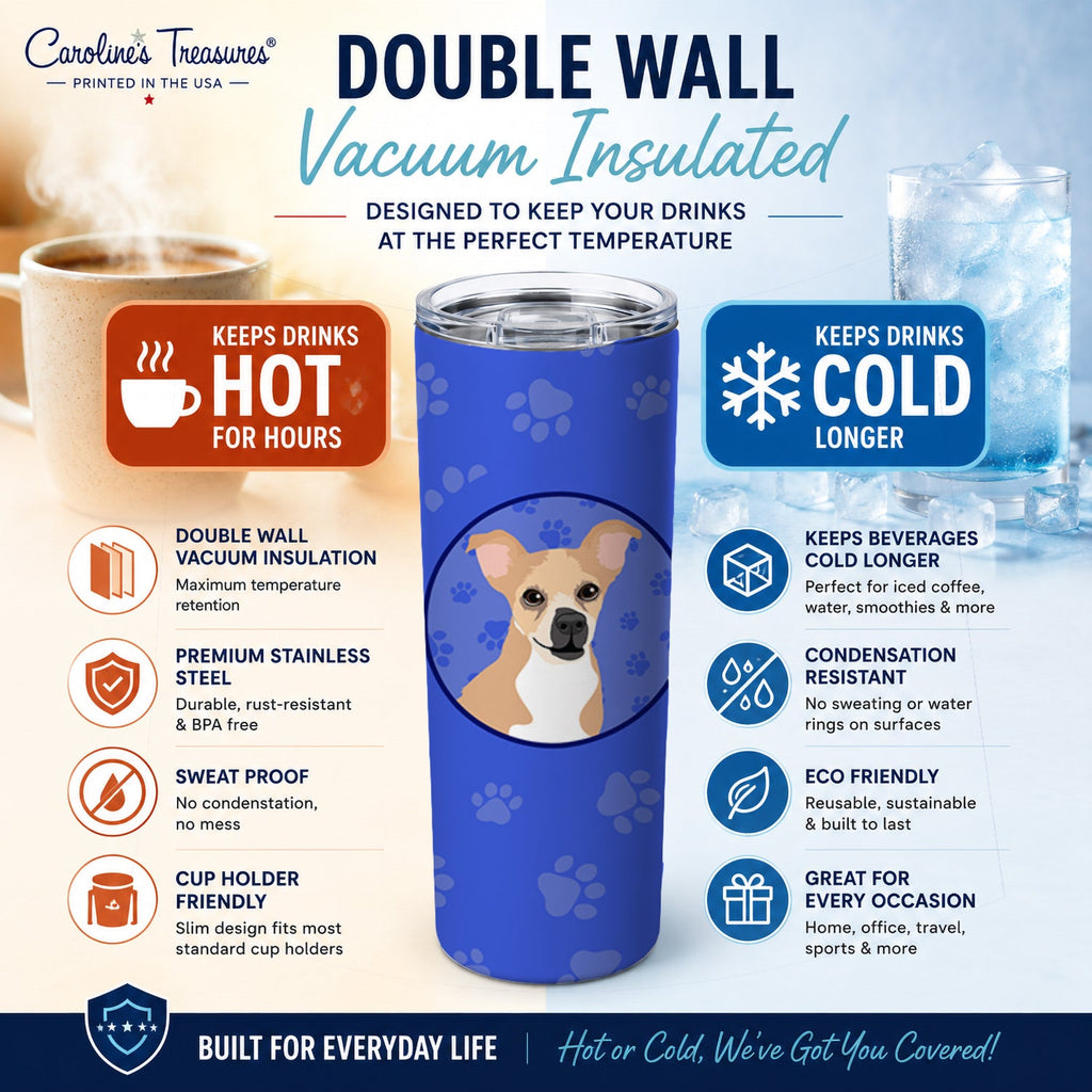 Chihuahua Gold and White  Stainless Steel Skinny Tumbler 20 oz Vacuum Double Walled Reusable Insulated Travel Cup