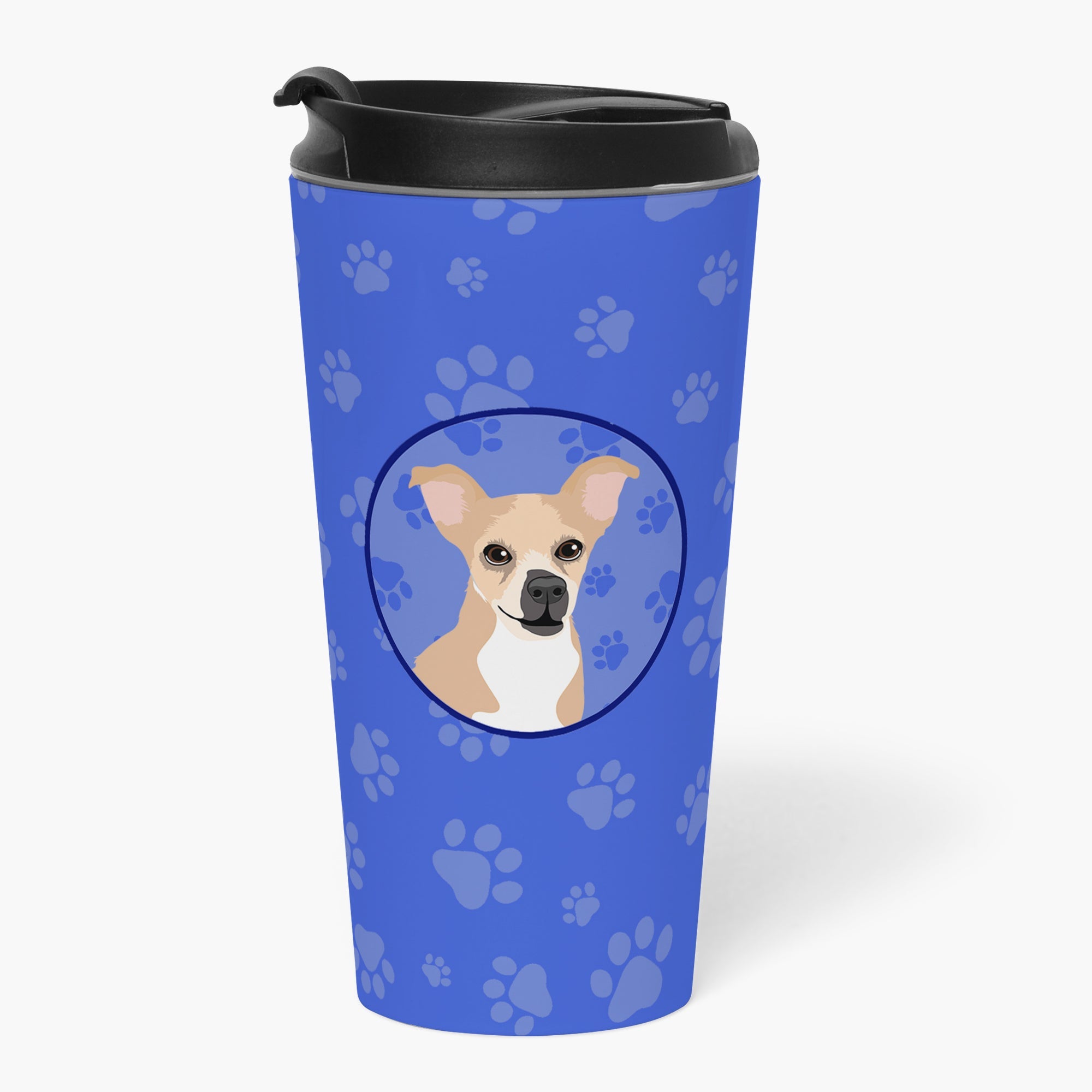 Chihuahua Gold and White  Stainless Steel 16 oz  Tumbler Blue Insulated Tumbler with Lid, Cute Travel Cup for Coffee, Cocktails, Gift Men, Dad, Women, Mother