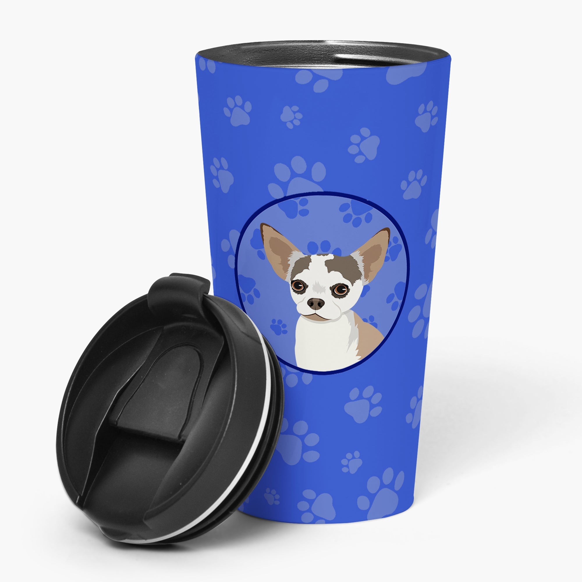 Chihuahua Merle  Stainless Steel 16 oz  Tumbler Blue Insulated Tumbler with Lid, Cute Travel Cup for Coffee, Cocktails, Gift Men, Dad, Women, Mother