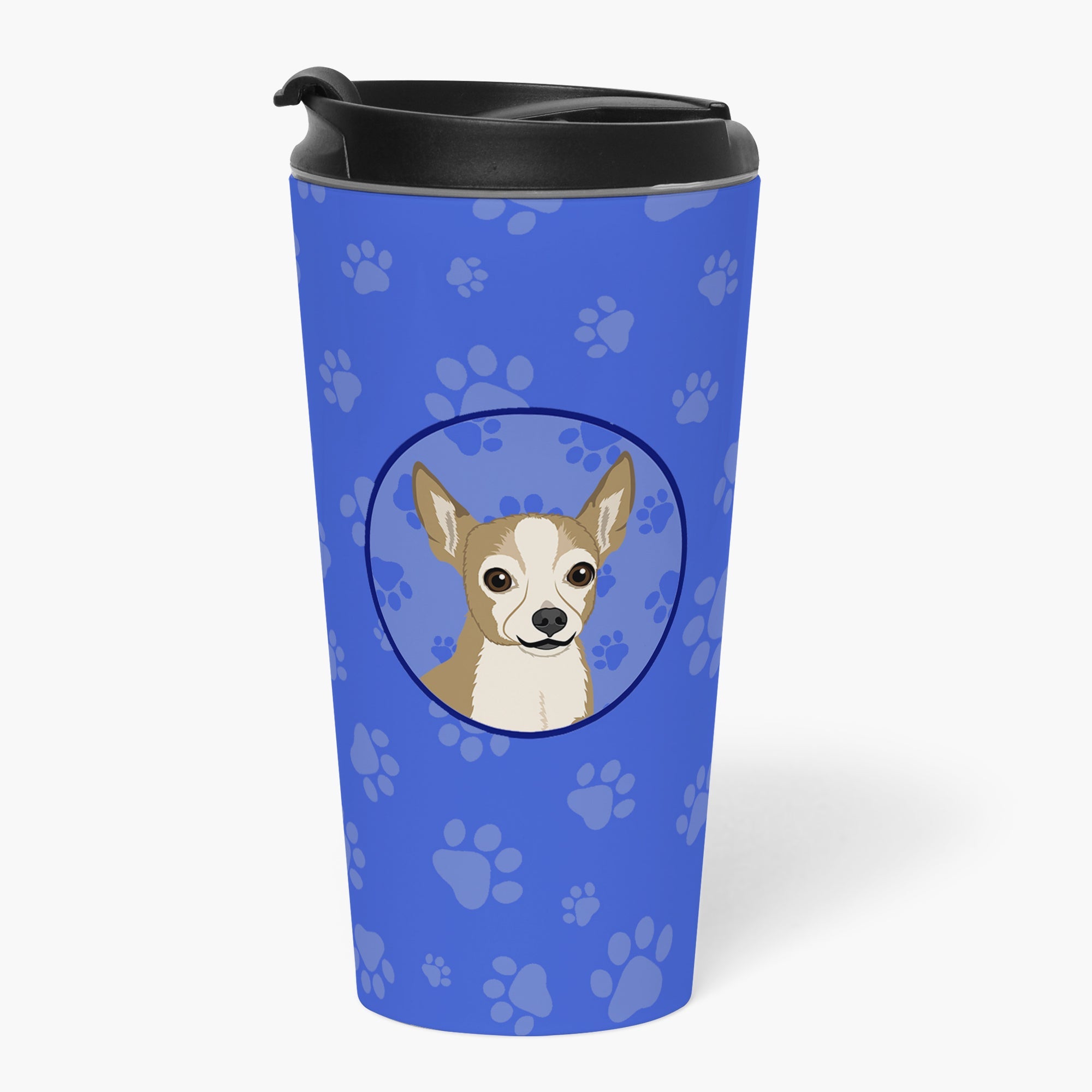 Chihuahua Silver and Tan  Stainless Steel 16 oz  Tumbler Blue Insulated Tumbler with Lid, Cute Travel Cup for Coffee, Cocktails, Gift Men, Dad, Women, Mother