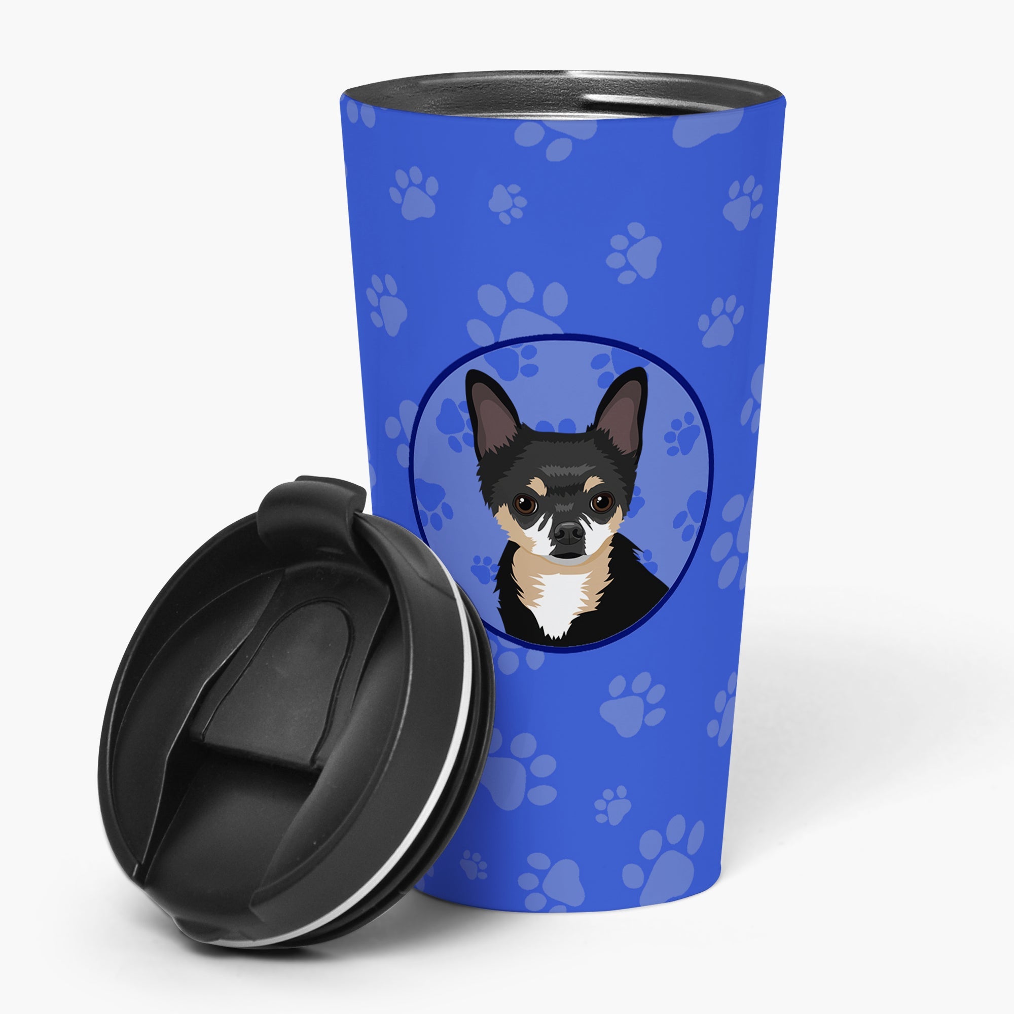 Chihuahua Tricolor #2  Stainless Steel 16 oz  Tumbler Blue Insulated Tumbler with Lid, Cute Travel Cup for Coffee, Cocktails, Gift Men, Dad, Women, Mother