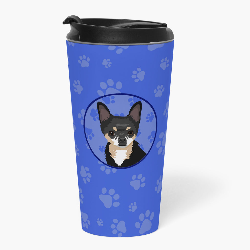 Chihuahua Tricolor #2  Stainless Steel 16 oz  Tumbler Blue Insulated Tumbler with Lid, Cute Travel Cup for Coffee, Cocktails, Gift Men, Dad, Women, Mother