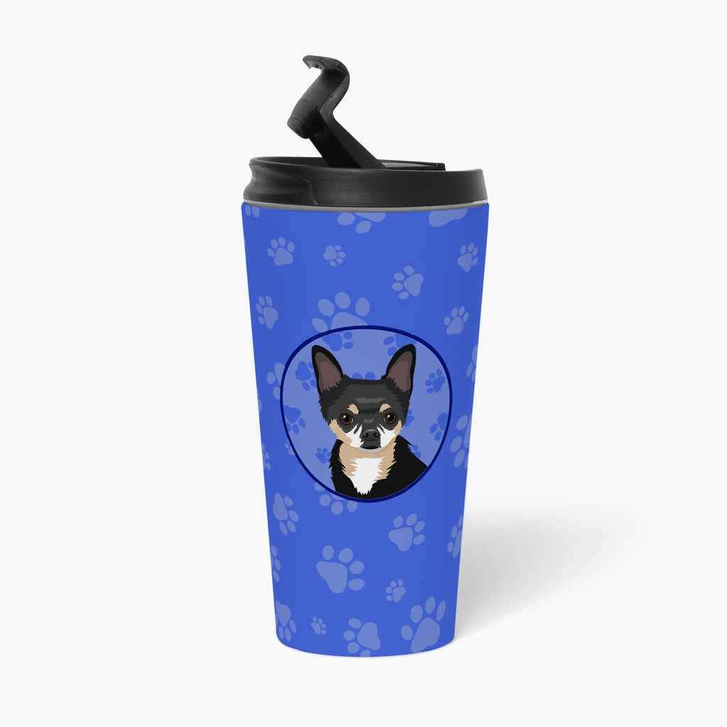 Chihuahua Tricolor #2  Stainless Steel 16 oz  Tumbler Blue Insulated Tumbler with Lid, Cute Travel Cup for Coffee, Cocktails, Gift Men, Dad, Women, Mother