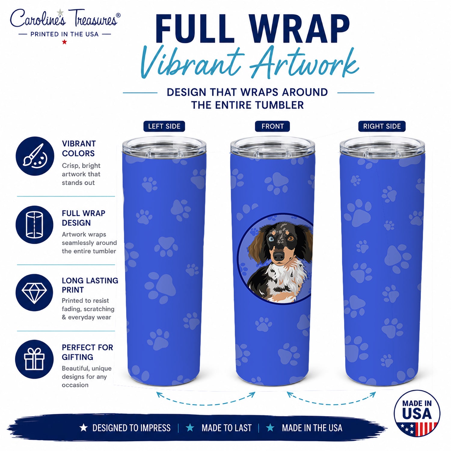 Dachshund Dapple #1  Stainless Steel Skinny Tumbler 20 oz Vacuum Double Walled Reusable Insulated Travel Cup
