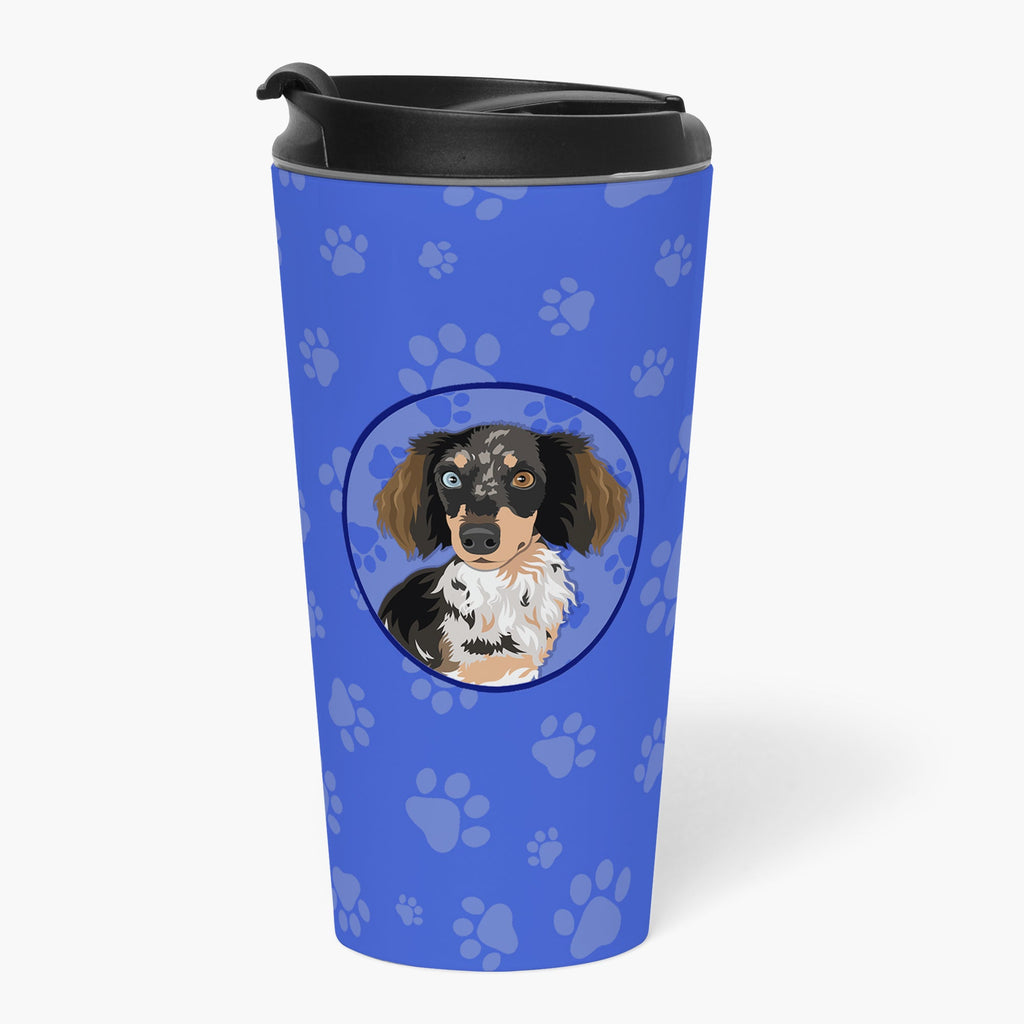 Dachshund Dapple #1  Stainless Steel 16 oz  Tumbler Blue Insulated Tumbler with Lid, Cute Travel Cup for Coffee, Cocktails, Gift Men, Dad, Women, Mother