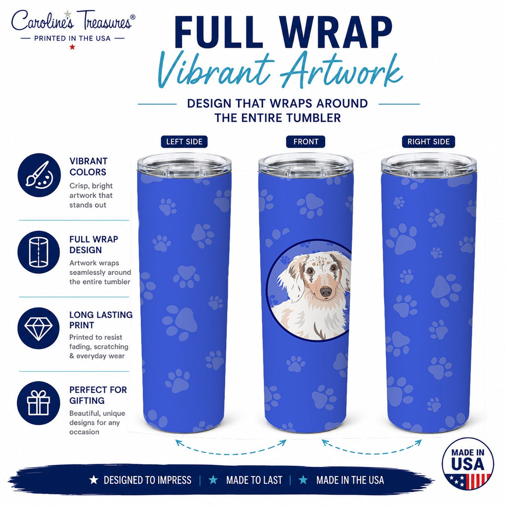 Dachshund Dapple #2  Stainless Steel Skinny Tumbler 20 oz Vacuum Double Walled Reusable Insulated Travel Cup