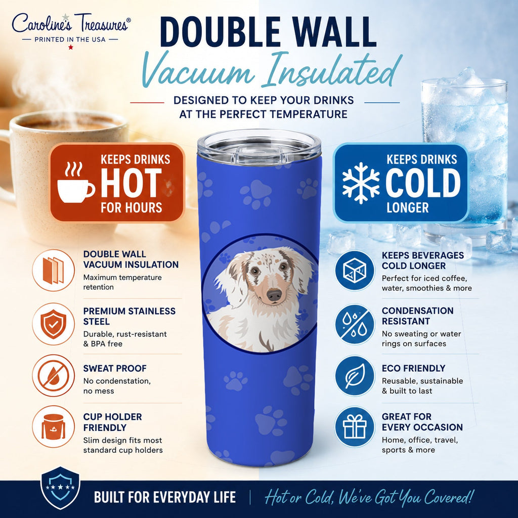 Dachshund Dapple #2  Stainless Steel Skinny Tumbler 20 oz Vacuum Double Walled Reusable Insulated Travel Cup