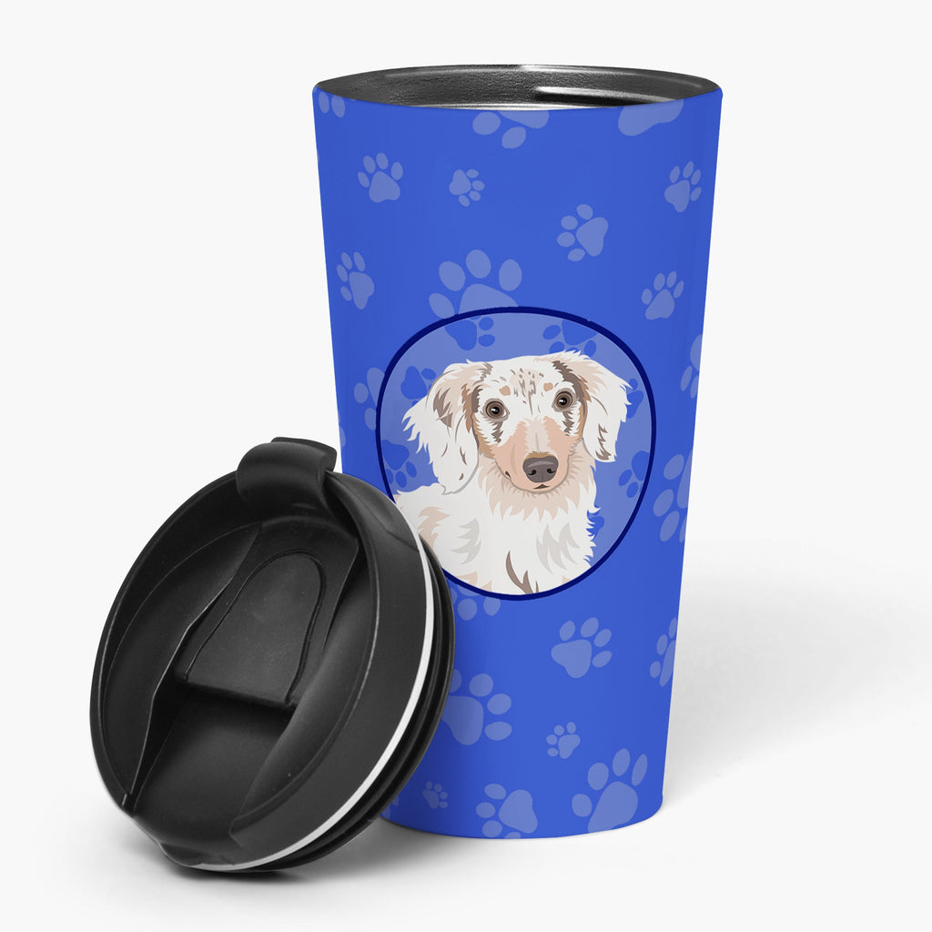 Dachshund Dapple #2  Stainless Steel 16 oz  Tumbler Blue Insulated Tumbler with Lid, Cute Travel Cup for Coffee, Cocktails, Gift Men, Dad, Women, Mother