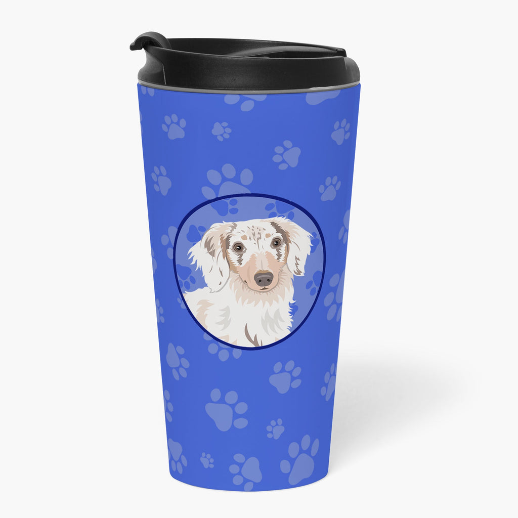 Dachshund Dapple #2  Stainless Steel 16 oz  Tumbler Blue Insulated Tumbler with Lid, Cute Travel Cup for Coffee, Cocktails, Gift Men, Dad, Women, Mother