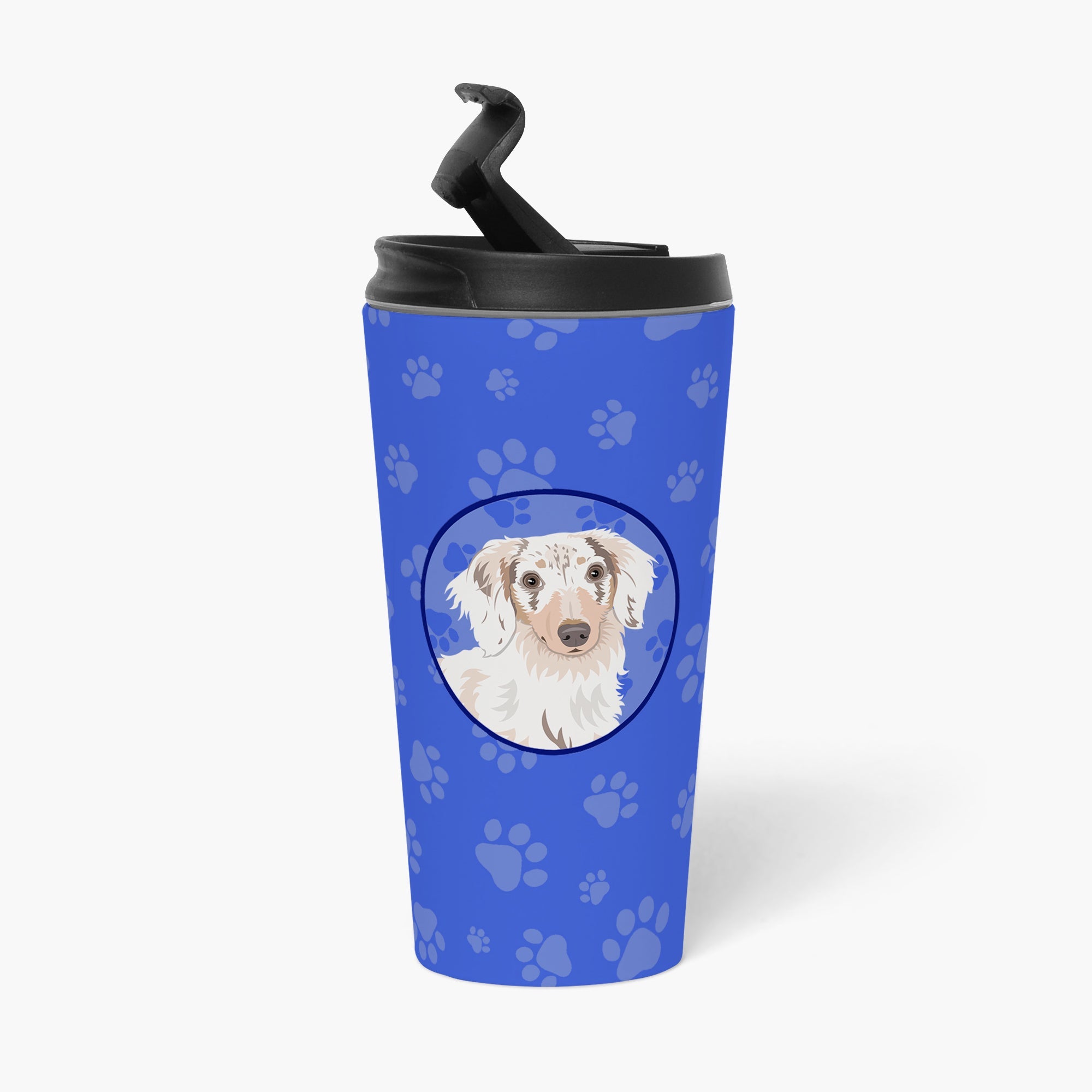 Dachshund Dapple #2  Stainless Steel 16 oz  Tumbler Blue Insulated Tumbler with Lid, Cute Travel Cup for Coffee, Cocktails, Gift Men, Dad, Women, Mother