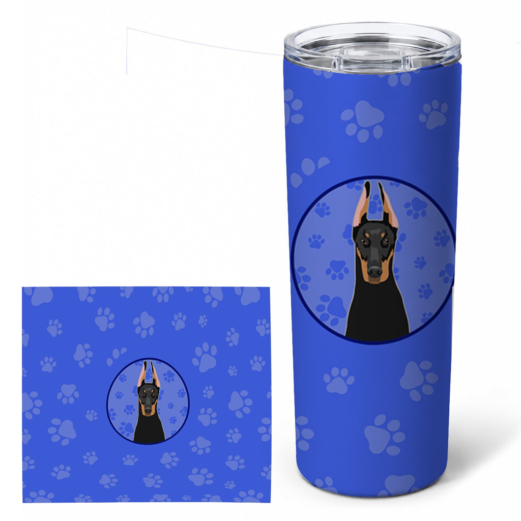 Doberman Pinscher Black and Rust Cropped Ears  Stainless Steel Skinny Tumbler 20 oz Vacuum Double Walled Reusable Insulated Travel Cup