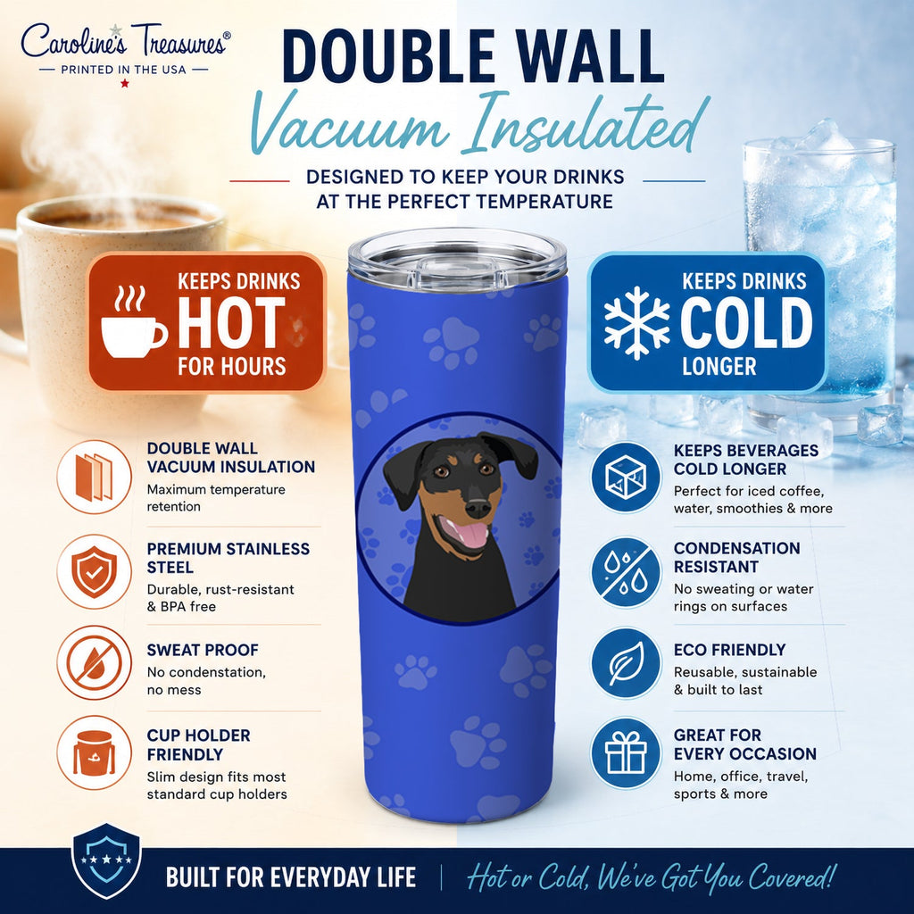 Doberman Pinscher Black and Rust Natural Ears #1  Stainless Steel Skinny Tumbler 20 oz Vacuum Double Walled Reusable Insulated Travel Cup