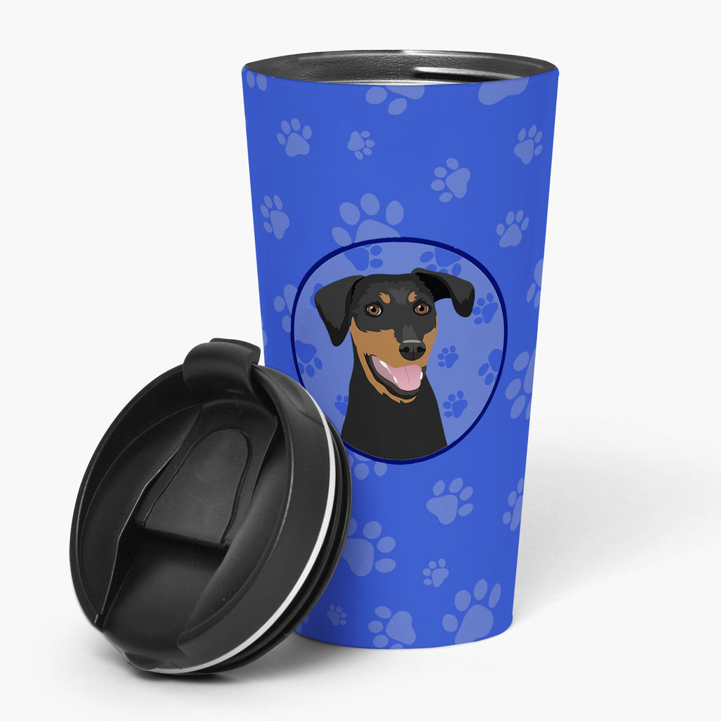 Doberman Pinscher Black and Rust Natural Ears #1  Stainless Steel 16 oz  Tumbler Blue Insulated Tumbler with Lid, Cute Travel Cup for Coffee, Cocktails, Gift Men, Dad, Women, Mother