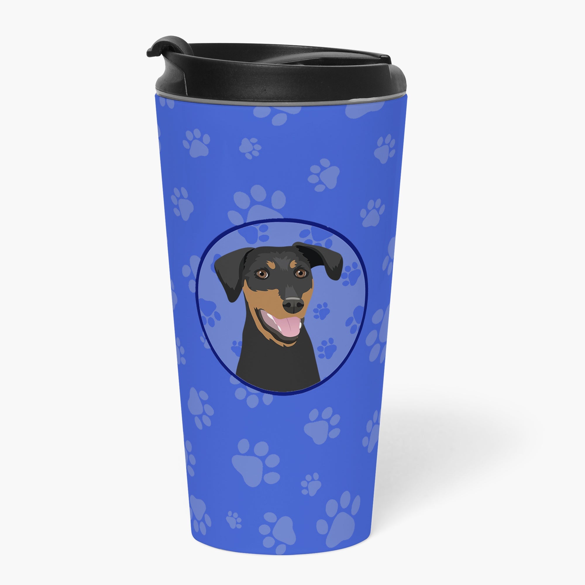 Doberman Pinscher Black and Rust Natural Ears #1  Stainless Steel 16 oz  Tumbler Blue Insulated Tumbler with Lid, Cute Travel Cup for Coffee, Cocktails, Gift Men, Dad, Women, Mother
