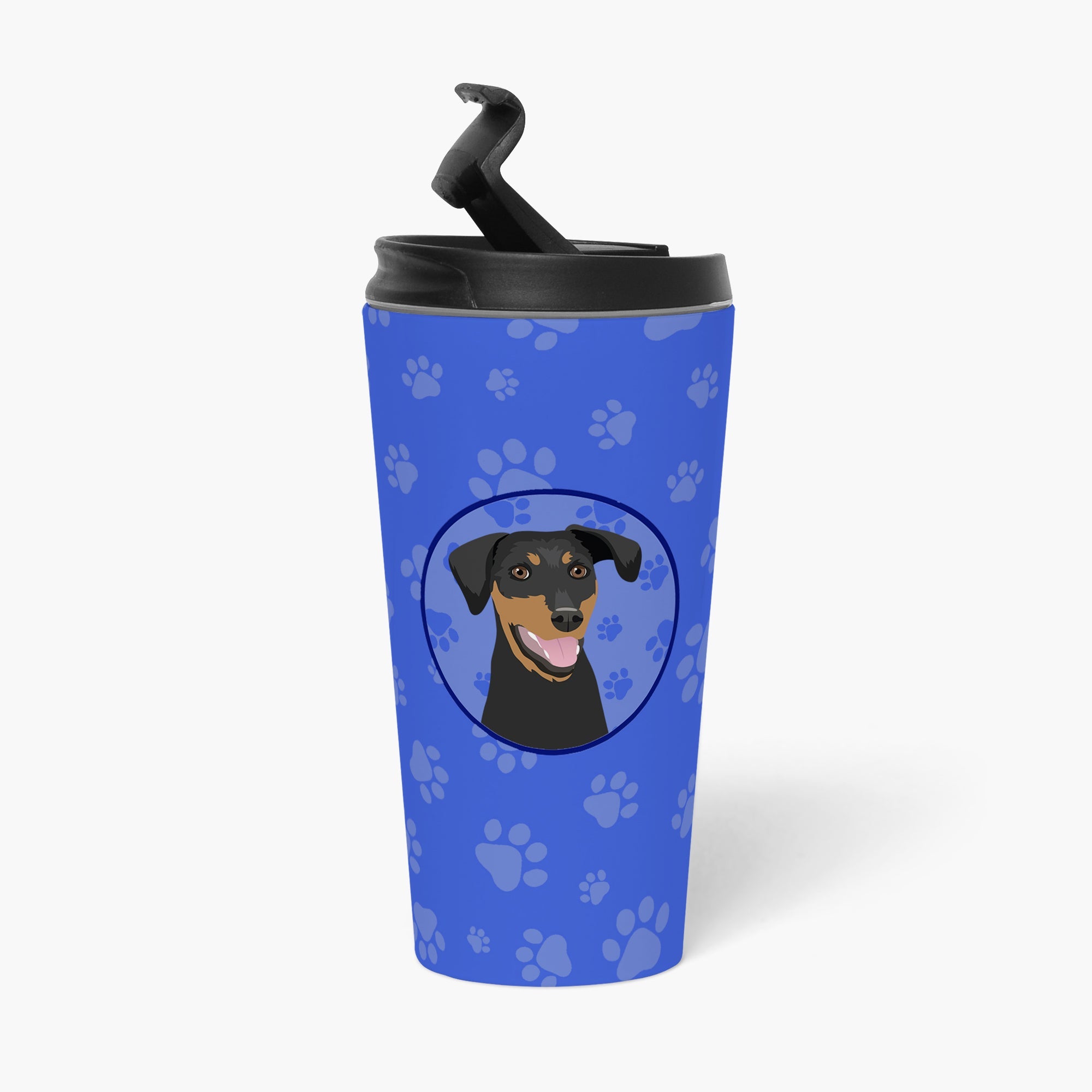 Doberman Pinscher Black and Rust Natural Ears #1  Stainless Steel 16 oz  Tumbler Blue Insulated Tumbler with Lid, Cute Travel Cup for Coffee, Cocktails, Gift Men, Dad, Women, Mother