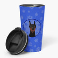Doberman Pinscher Black Cropped Ears  Stainless Steel 16 oz  Tumbler Blue Insulated Tumbler with Lid, Cute Travel Cup for Coffee, Cocktails, Gift Men, Dad, Women, Mother