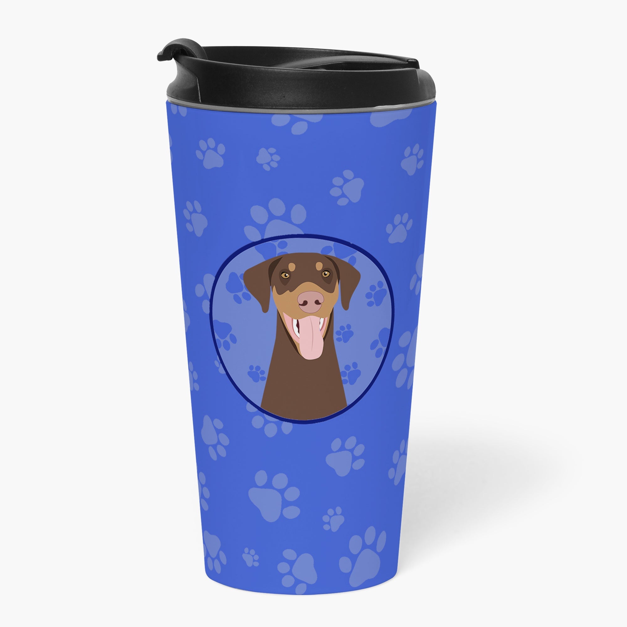 Doberman Pinscher Red and Rust Natural Ears #1  Stainless Steel 16 oz  Tumbler Blue Insulated Tumbler with Lid, Cute Travel Cup for Coffee, Cocktails, Gift Men, Dad, Women, Mother