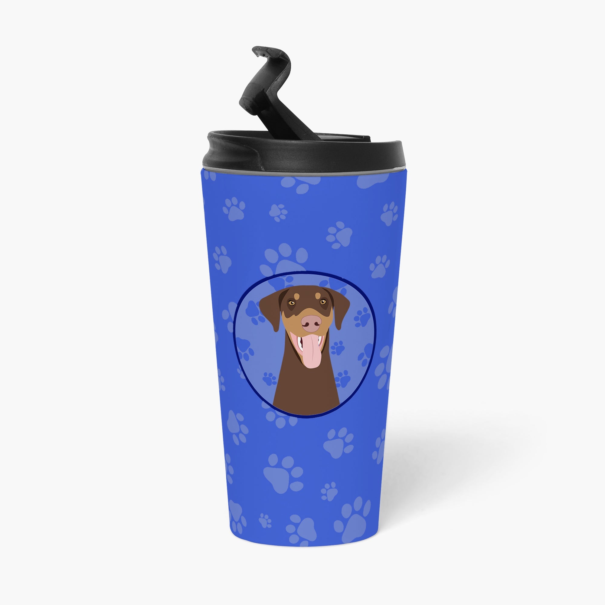 Doberman Pinscher Red and Rust Natural Ears #1  Stainless Steel 16 oz  Tumbler Blue Insulated Tumbler with Lid, Cute Travel Cup for Coffee, Cocktails, Gift Men, Dad, Women, Mother