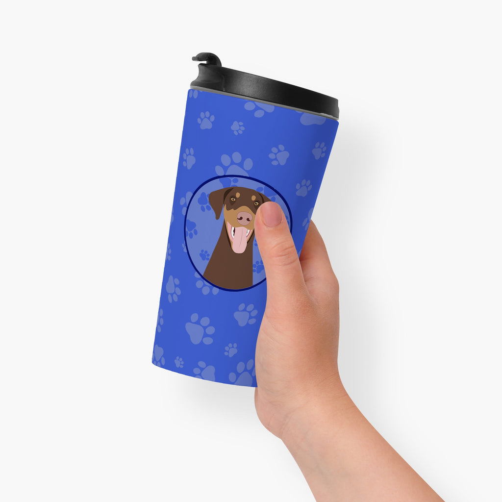Doberman Pinscher Red and Rust Natural Ears #1  Stainless Steel 16 oz  Tumbler Blue Insulated Tumbler with Lid, Cute Travel Cup for Coffee, Cocktails, Gift Men, Dad, Women, Mother