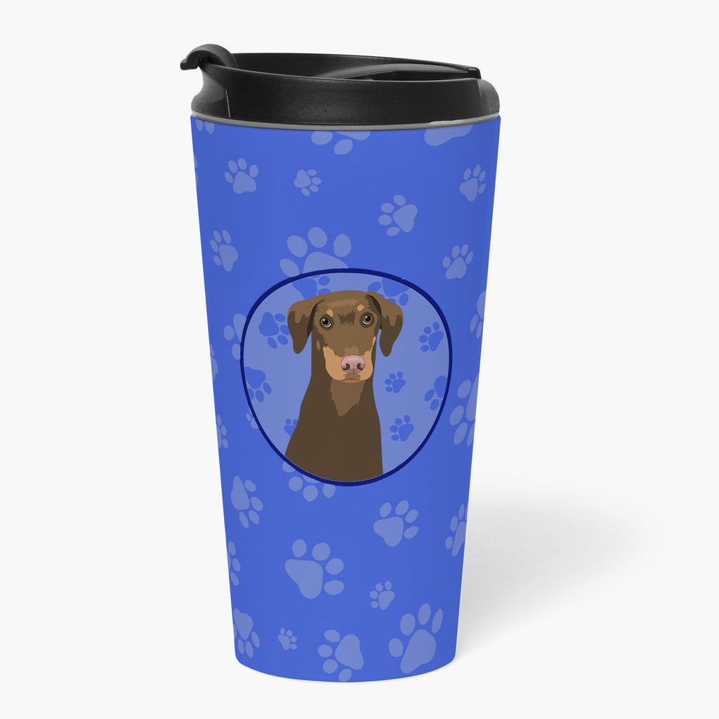 Doberman Pinscher Red and Rust Natural Ears #2  Stainless Steel 16 oz  Tumbler Blue Insulated Tumbler with Lid, Cute Travel Cup for Coffee, Cocktails, Gift Men, Dad, Women, Mother