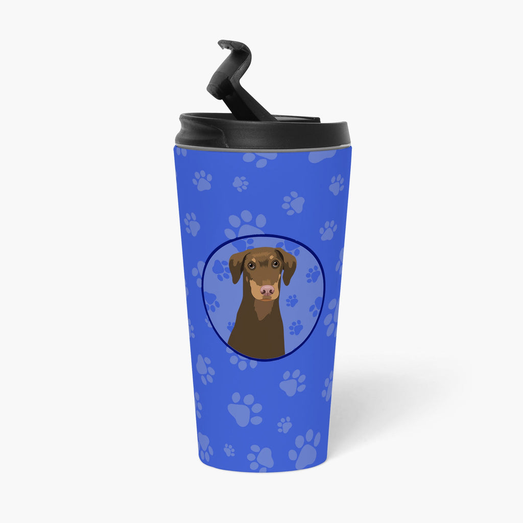 Doberman Pinscher Red and Rust Natural Ears #2  Stainless Steel 16 oz  Tumbler Blue Insulated Tumbler with Lid, Cute Travel Cup for Coffee, Cocktails, Gift Men, Dad, Women, Mother