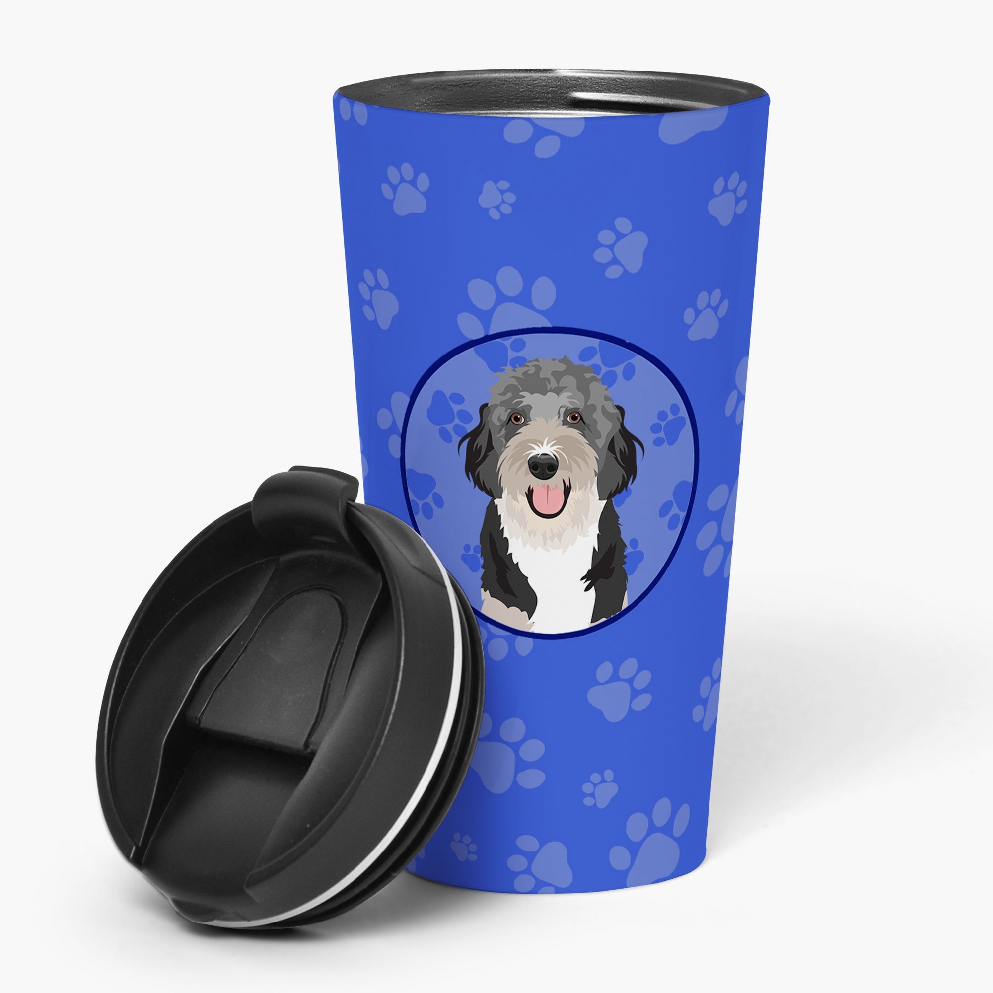 Doodle Black Tricolor #1  Stainless Steel 16 oz  Tumbler Blue Insulated Tumbler with Lid, Cute Travel Cup for Coffee, Cocktails, Gift Men, Dad, Women, Mother