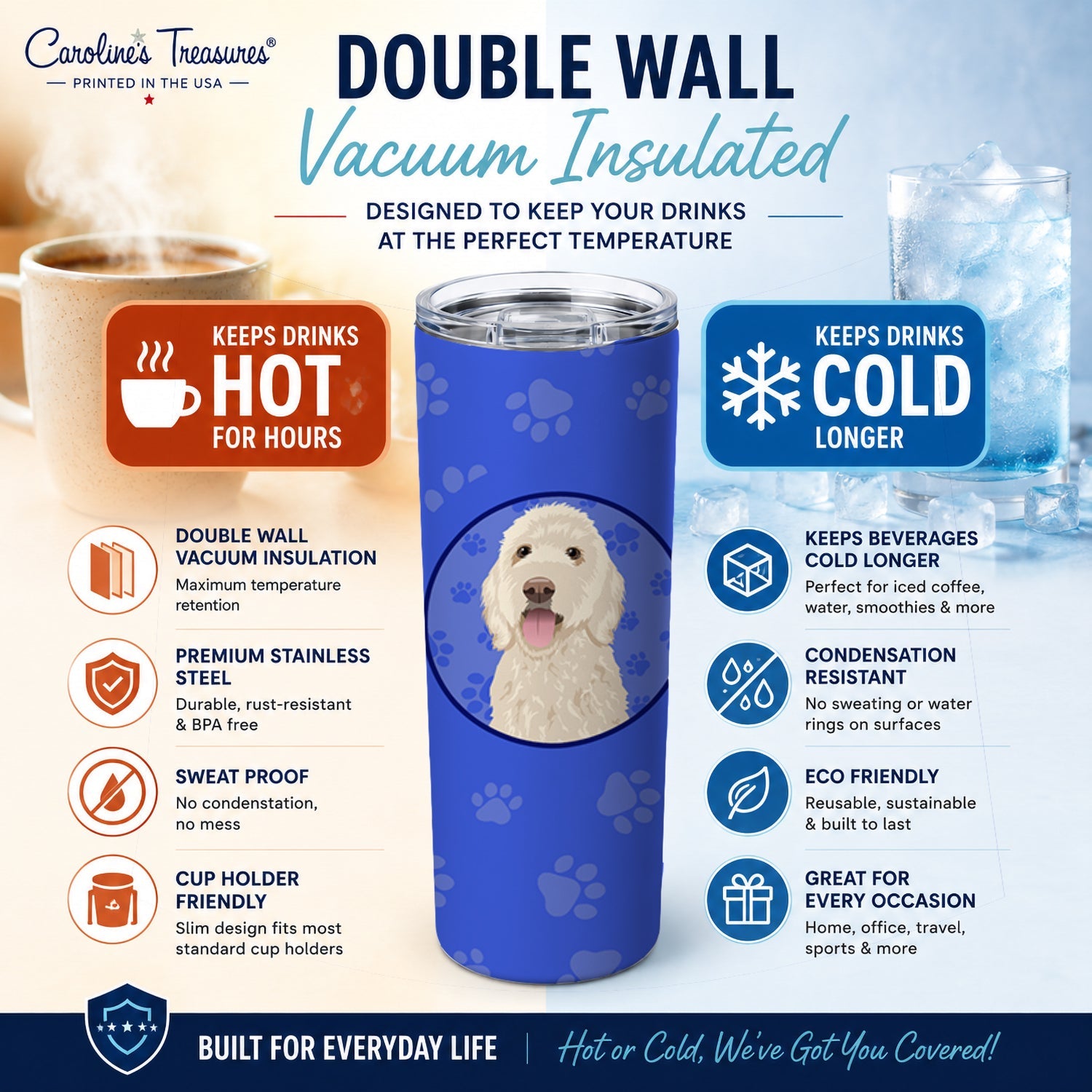 Doodle Cream #5  Stainless Steel Skinny Tumbler 20 oz Vacuum Double Walled Reusable Insulated Travel Cup