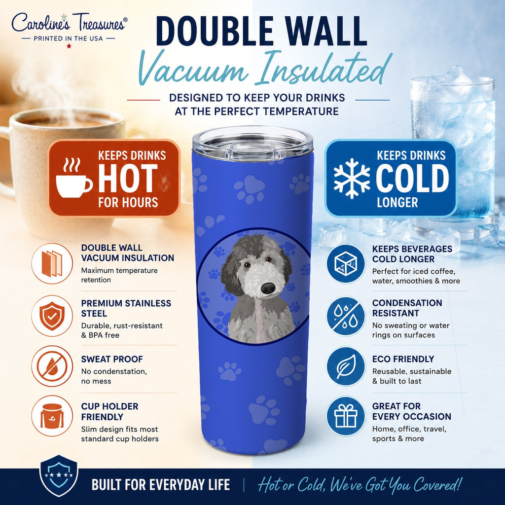 Doodle Silver #1  Stainless Steel Skinny Tumbler 20 oz Vacuum Double Walled Reusable Insulated Travel Cup