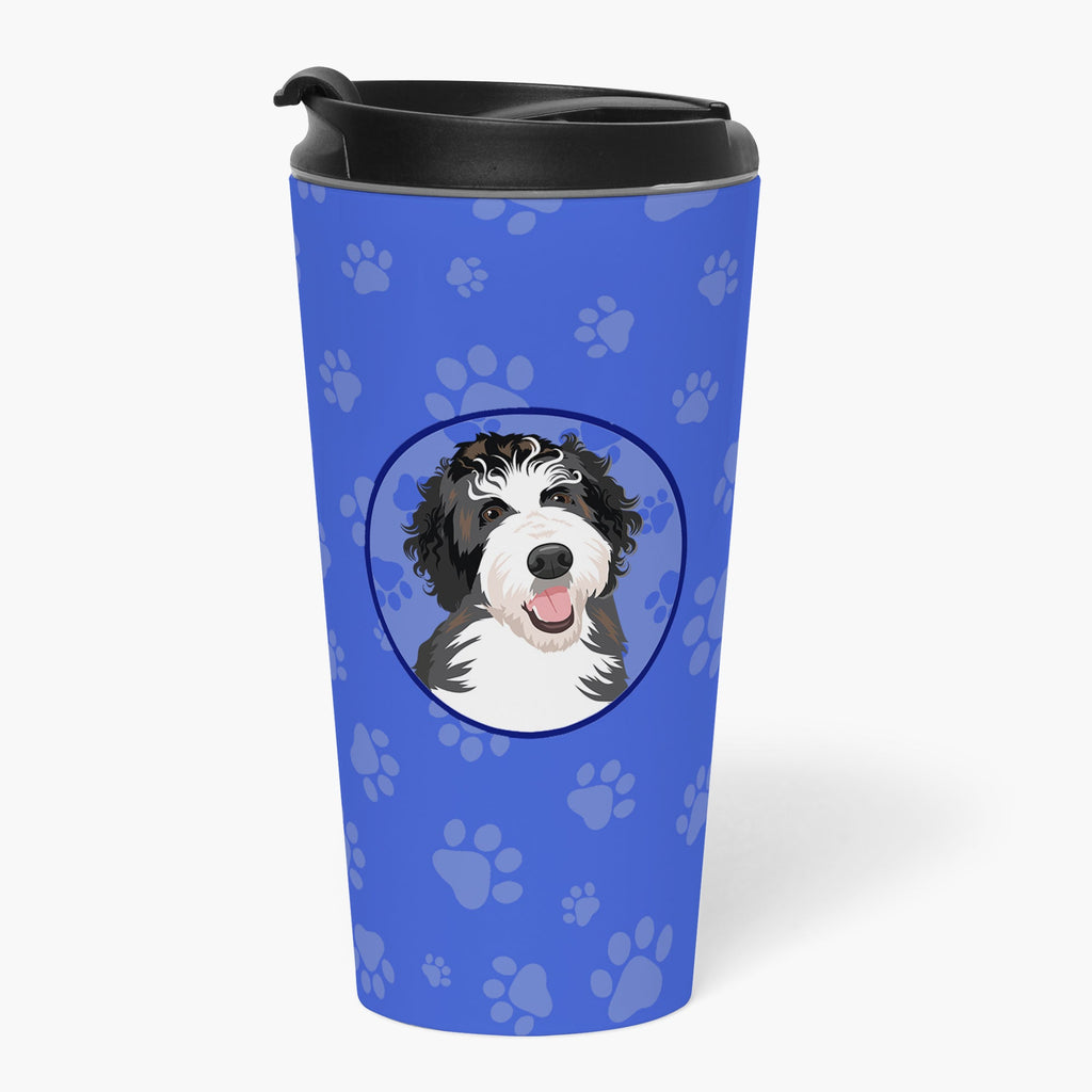 Doodle Silver and White #1  Stainless Steel 16 oz  Tumbler Blue Insulated Tumbler with Lid, Cute Travel Cup for Coffee, Cocktails, Gift Men, Dad, Women, Mother