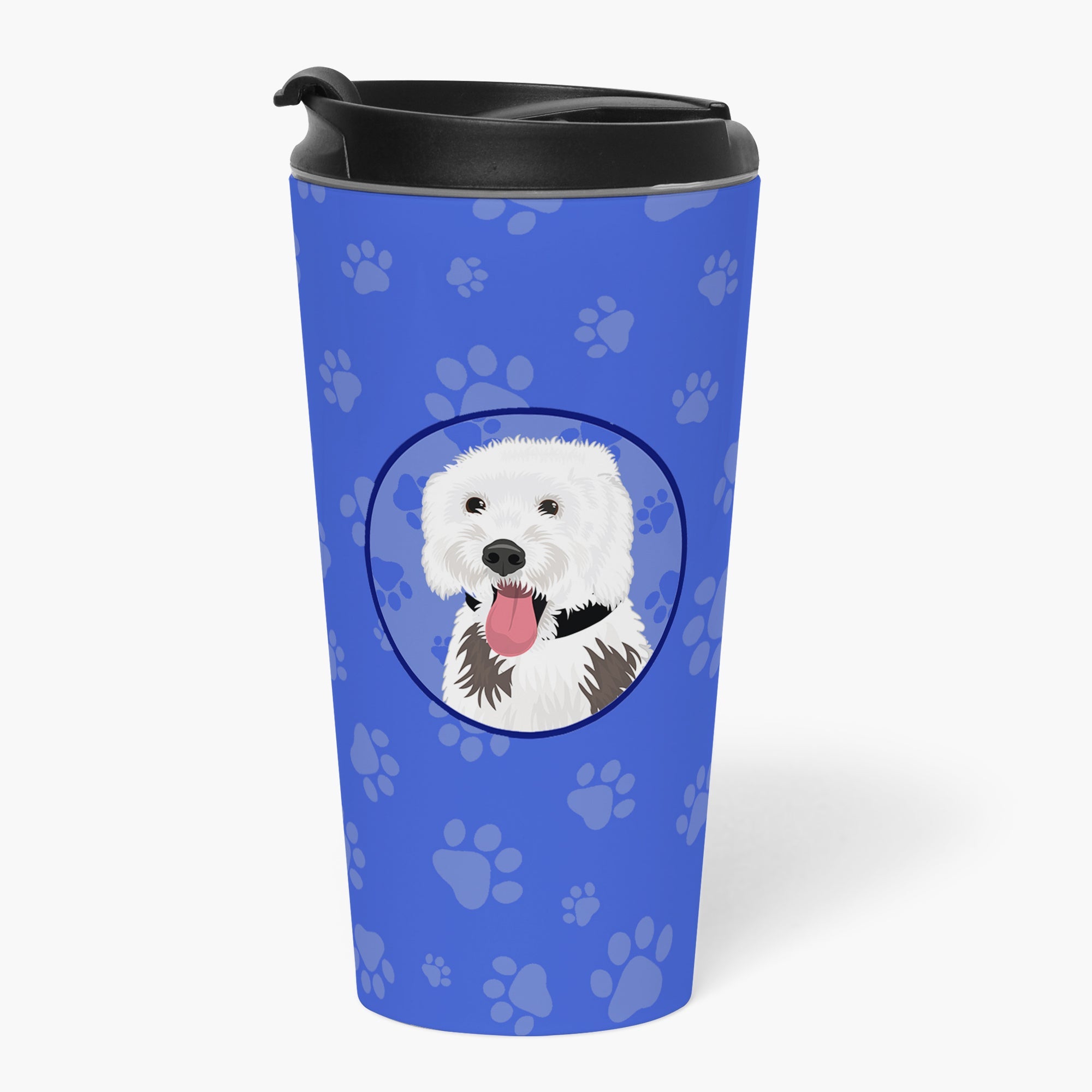 Doodle Silver and White #2  Stainless Steel 16 oz  Tumbler Blue Insulated Tumbler with Lid, Cute Travel Cup for Coffee, Cocktails, Gift Men, Dad, Women, Mother