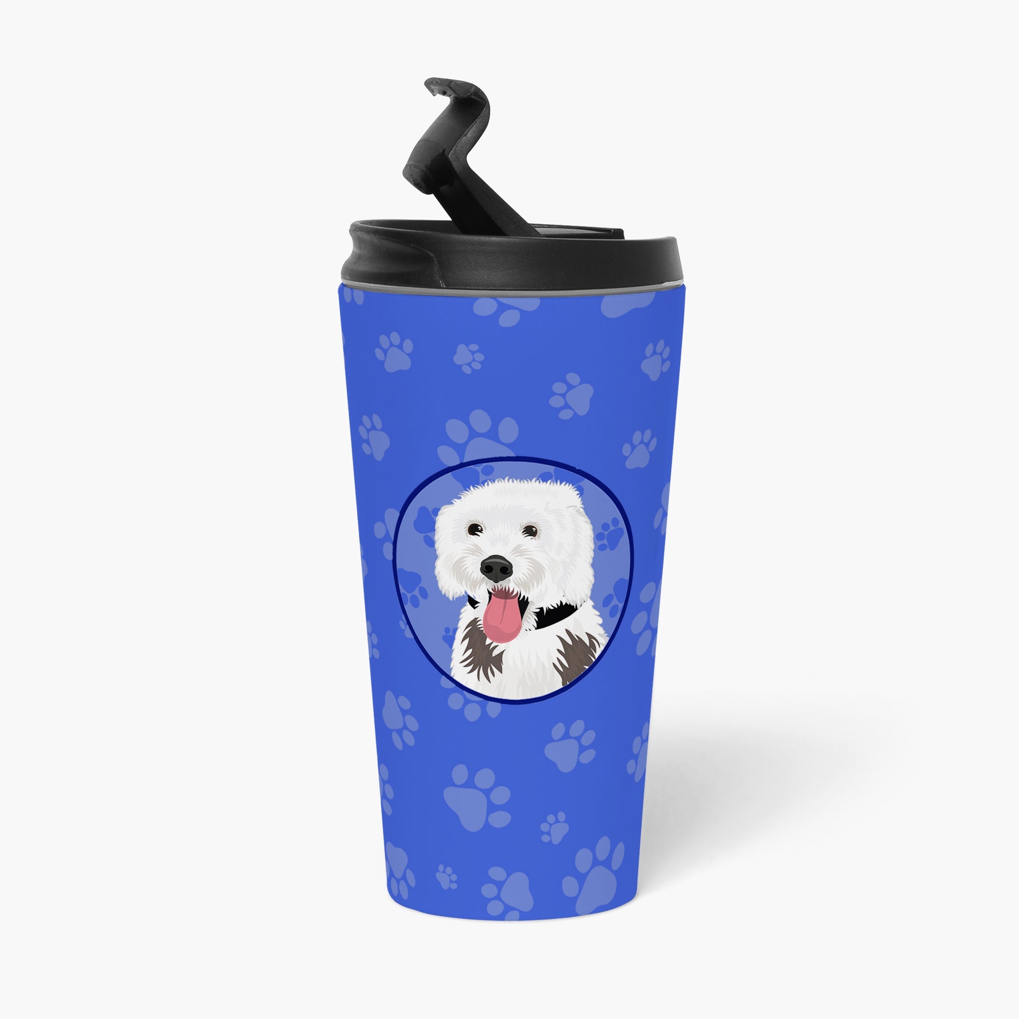 Doodle Silver and White #2  Stainless Steel 16 oz  Tumbler Blue Insulated Tumbler with Lid, Cute Travel Cup for Coffee, Cocktails, Gift Men, Dad, Women, Mother