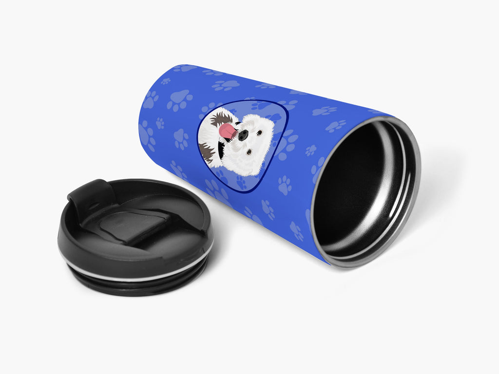 Doodle Silver and White #2  Stainless Steel 16 oz  Tumbler Blue Insulated Tumbler with Lid, Cute Travel Cup for Coffee, Cocktails, Gift Men, Dad, Women, Mother