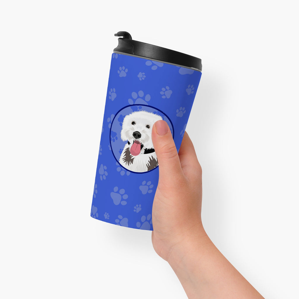 Doodle Silver and White #2  Stainless Steel 16 oz  Tumbler Blue Insulated Tumbler with Lid, Cute Travel Cup for Coffee, Cocktails, Gift Men, Dad, Women, Mother