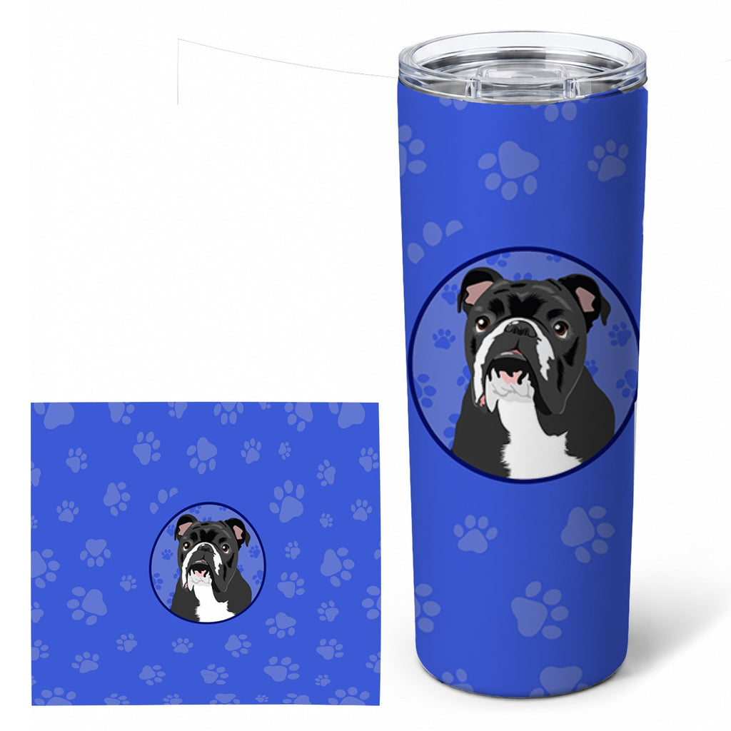 English Bulldog Black and White  Stainless Steel Skinny Tumbler 20 oz Vacuum Double Walled Reusable Insulated Travel Cup