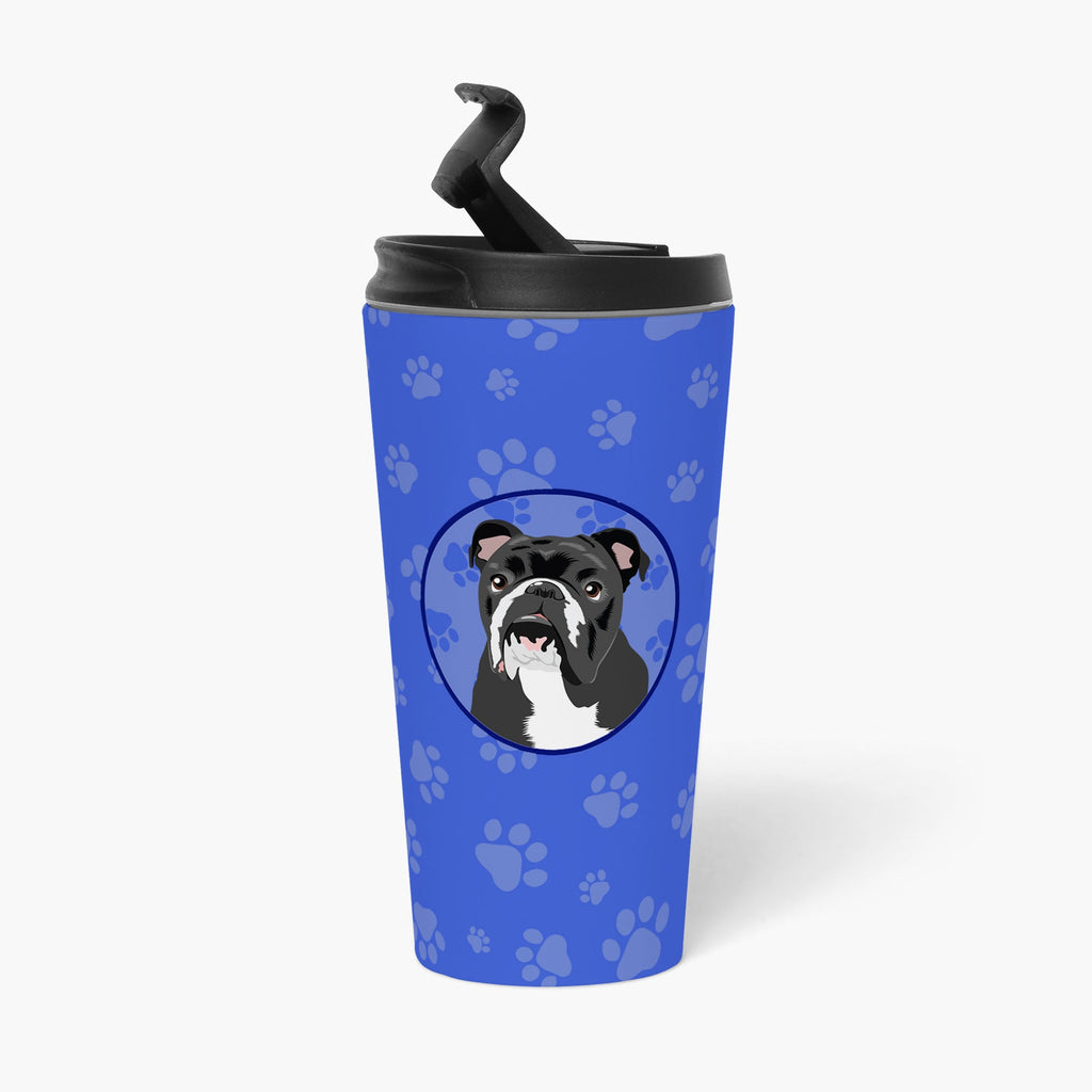 English Bulldog Black and White  Stainless Steel 16 oz  Tumbler Blue Insulated Tumbler with Lid, Cute Travel Cup for Coffee, Cocktails, Gift Men, Dad, Women, Mother