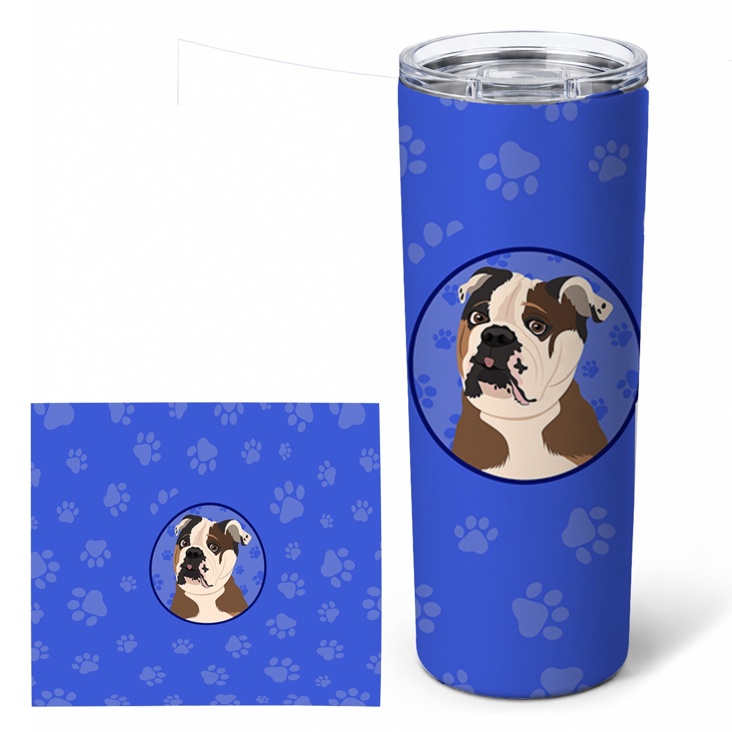 English Bulldog Chocolate Tan  Stainless Steel Skinny Tumbler 20 oz Vacuum Double Walled Reusable Insulated Travel Cup