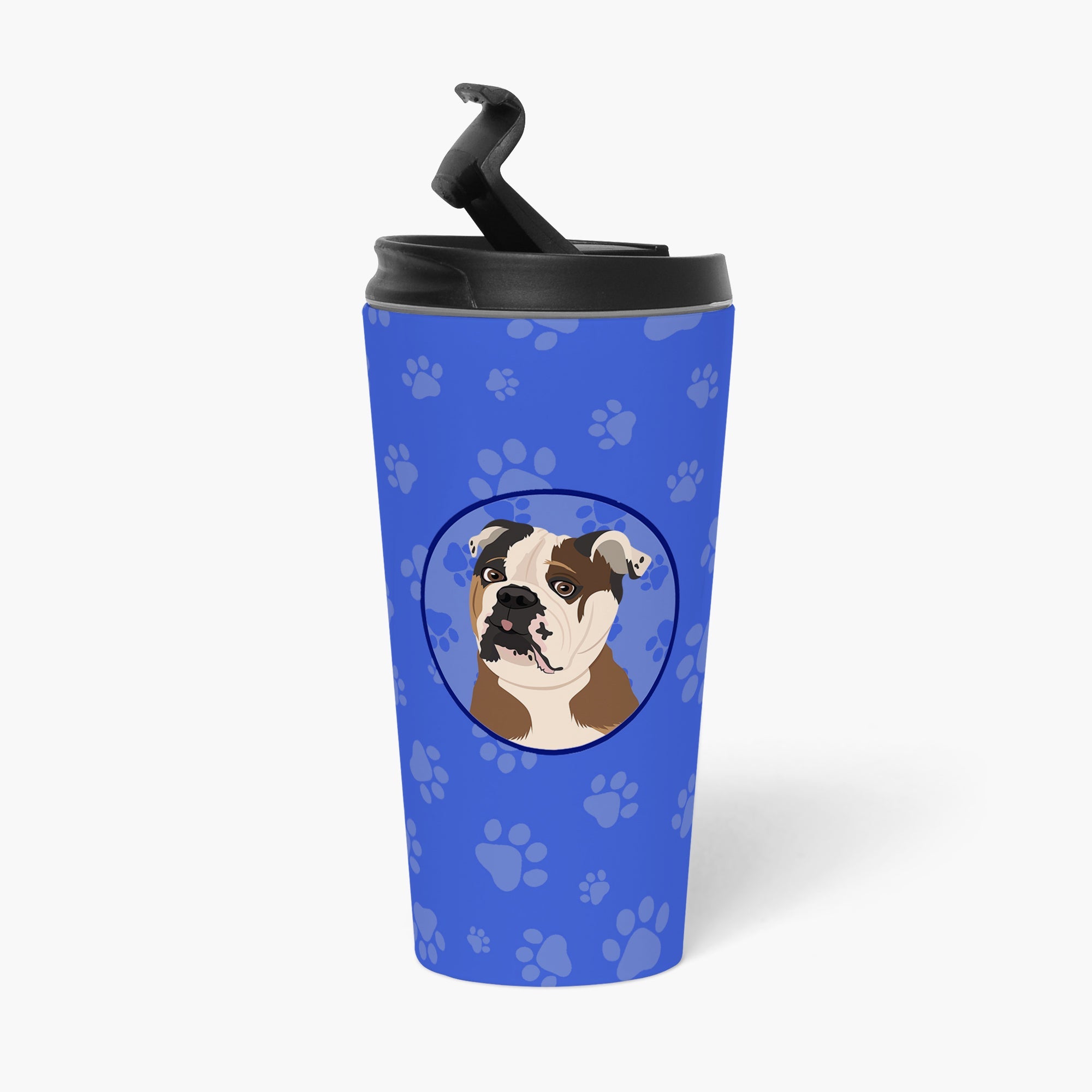 English Bulldog Chocolate Tan  Stainless Steel 16 oz  Tumbler Blue Insulated Tumbler with Lid, Cute Travel Cup for Coffee, Cocktails, Gift Men, Dad, Women, Mother