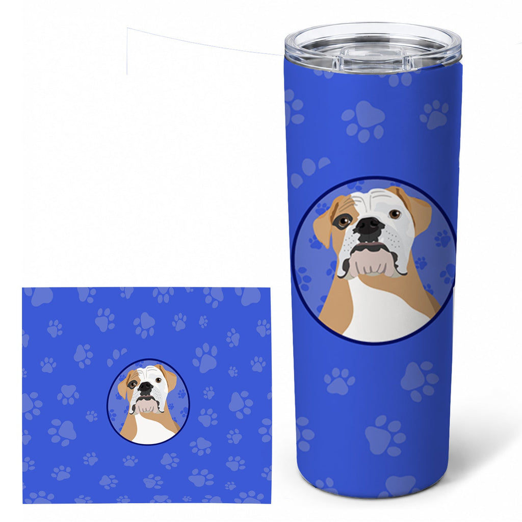 English Bulldog Fawn and White  Stainless Steel Skinny Tumbler 20 oz Vacuum Double Walled Reusable Insulated Travel Cup
