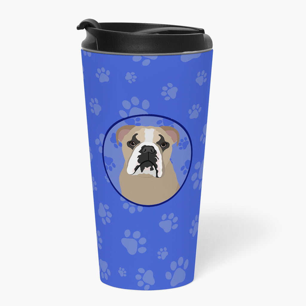 English Bulldog Lilac Tricolor  Stainless Steel 16 oz  Tumbler Blue Insulated Tumbler with Lid, Cute Travel Cup for Coffee, Cocktails, Gift Men, Dad, Women, Mother
