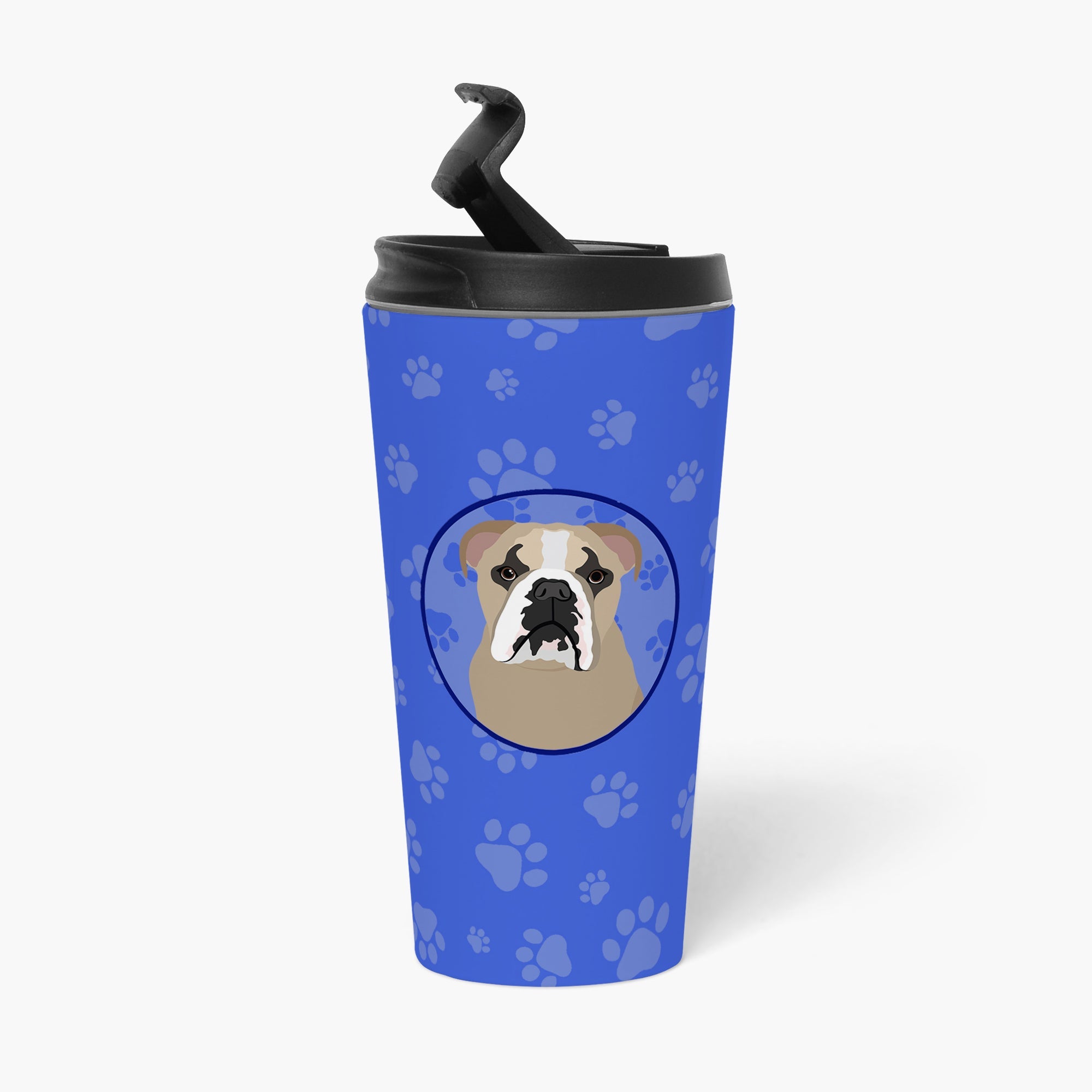 English Bulldog Lilac Tricolor  Stainless Steel 16 oz  Tumbler Blue Insulated Tumbler with Lid, Cute Travel Cup for Coffee, Cocktails, Gift Men, Dad, Women, Mother