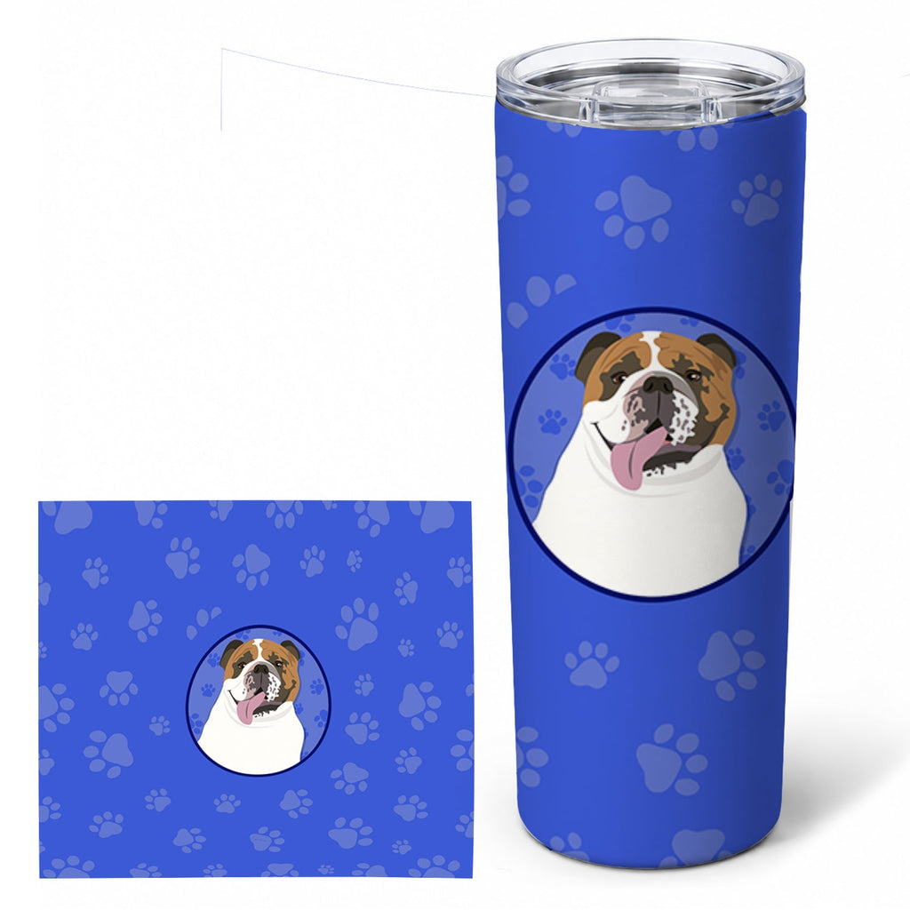 English Bulldog Tricolor #1  Stainless Steel Skinny Tumbler 20 oz Vacuum Double Walled Reusable Insulated Travel Cup