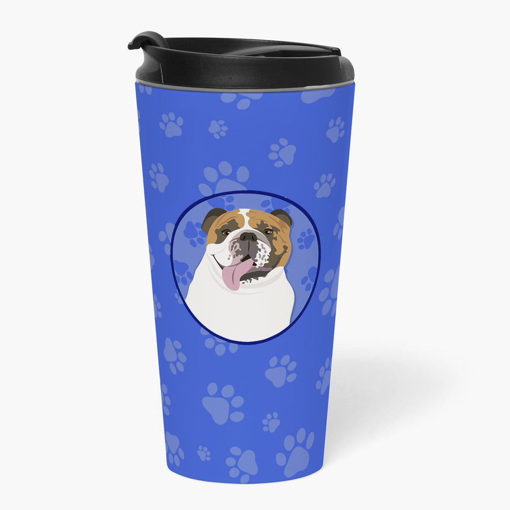 English Bulldog Tricolor #1  Stainless Steel 16 oz  Tumbler Blue Insulated Tumbler with Lid, Cute Travel Cup for Coffee, Cocktails, Gift Men, Dad, Women, Mother