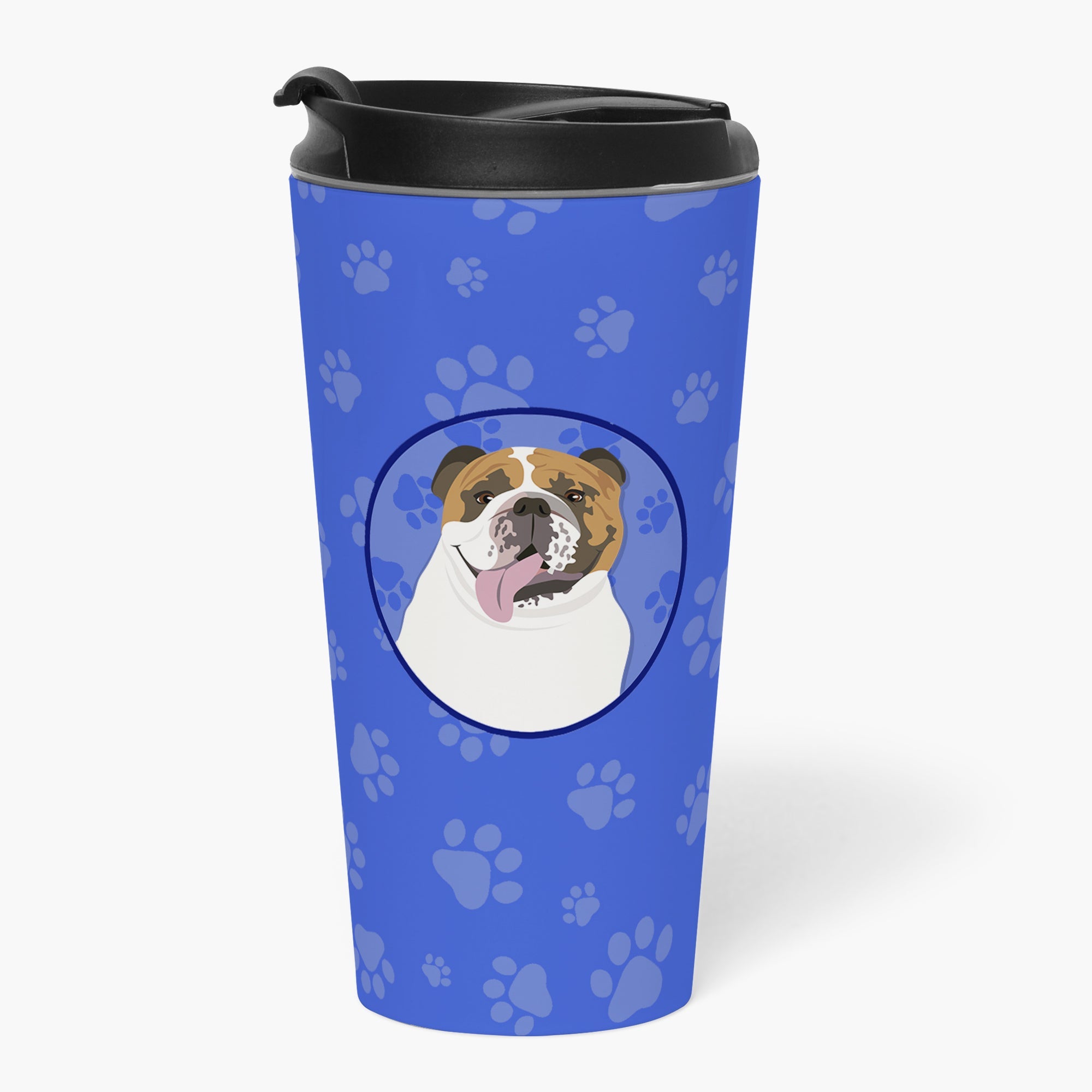 English Bulldog Tricolor #1  Stainless Steel 16 oz  Tumbler Blue Insulated Tumbler with Lid, Cute Travel Cup for Coffee, Cocktails, Gift Men, Dad, Women, Mother