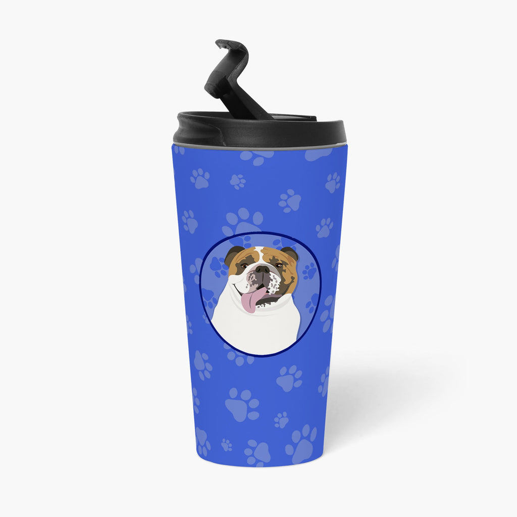 English Bulldog Tricolor #1  Stainless Steel 16 oz  Tumbler Blue Insulated Tumbler with Lid, Cute Travel Cup for Coffee, Cocktails, Gift Men, Dad, Women, Mother