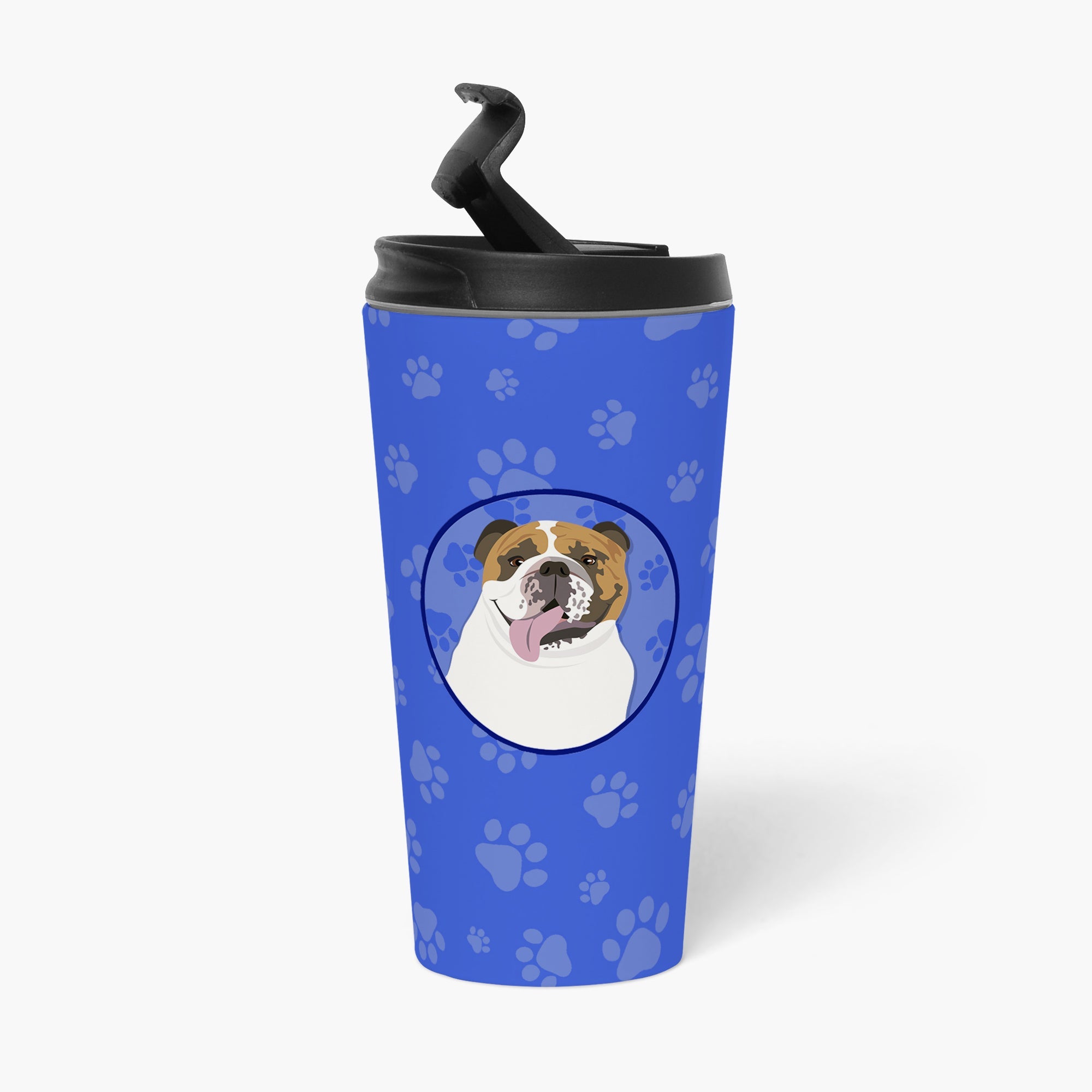 English Bulldog Tricolor #1  Stainless Steel 16 oz  Tumbler Blue Insulated Tumbler with Lid, Cute Travel Cup for Coffee, Cocktails, Gift Men, Dad, Women, Mother